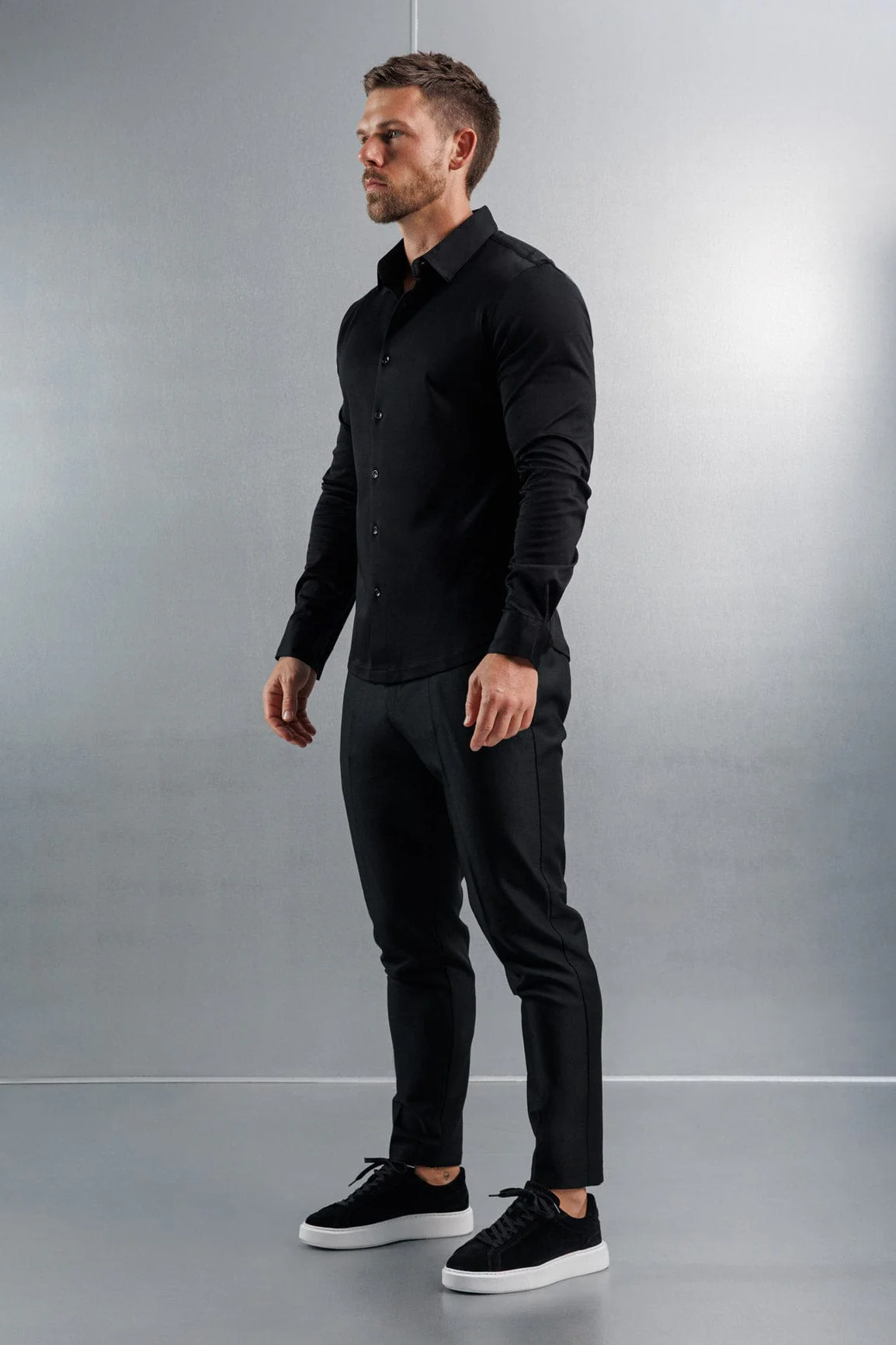 LUXE MERCERISED DRESS SHIRT - BLACK - Image 3