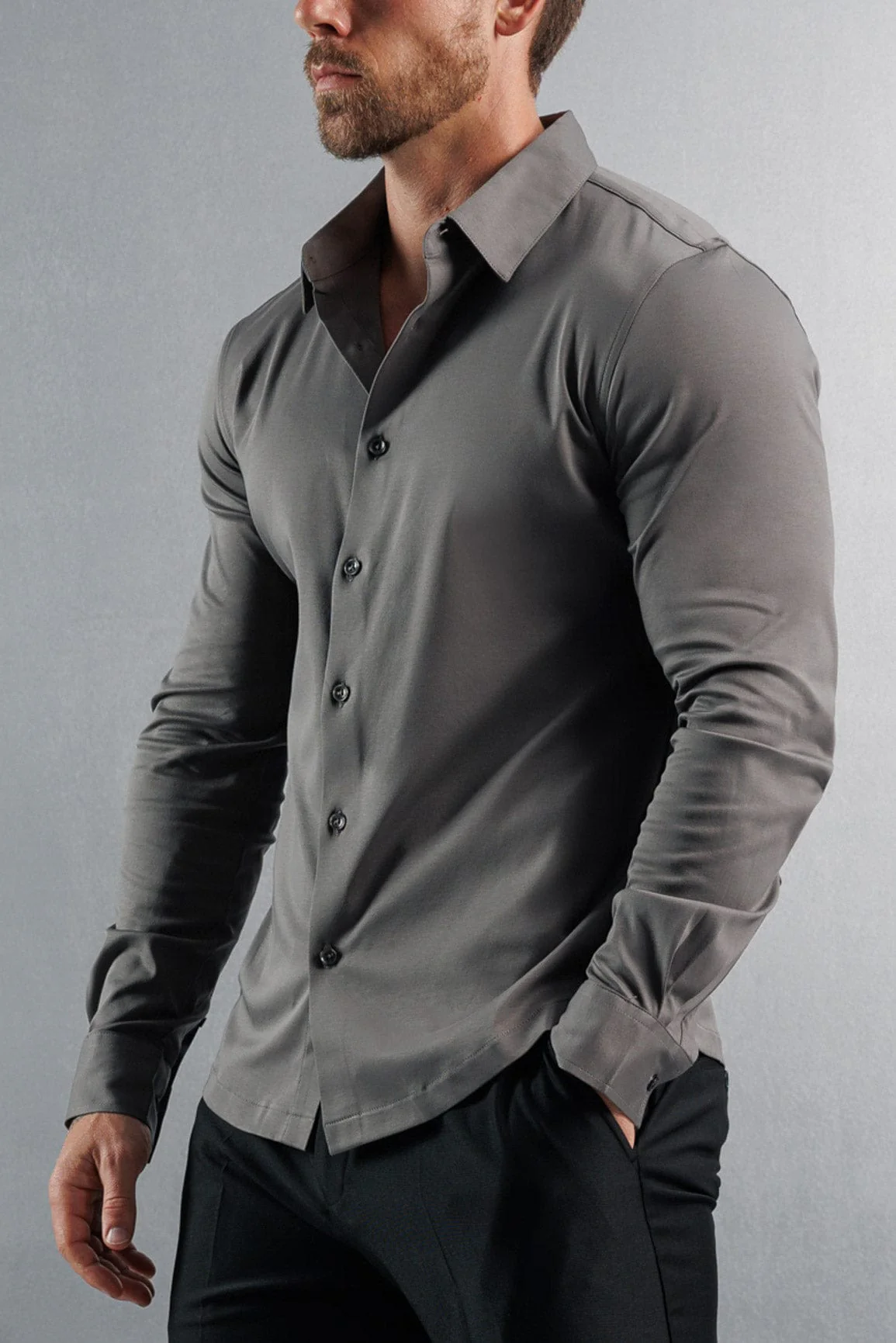 LUXE MERCERISED DRESS SHIRT - DARK GREY - Image 3