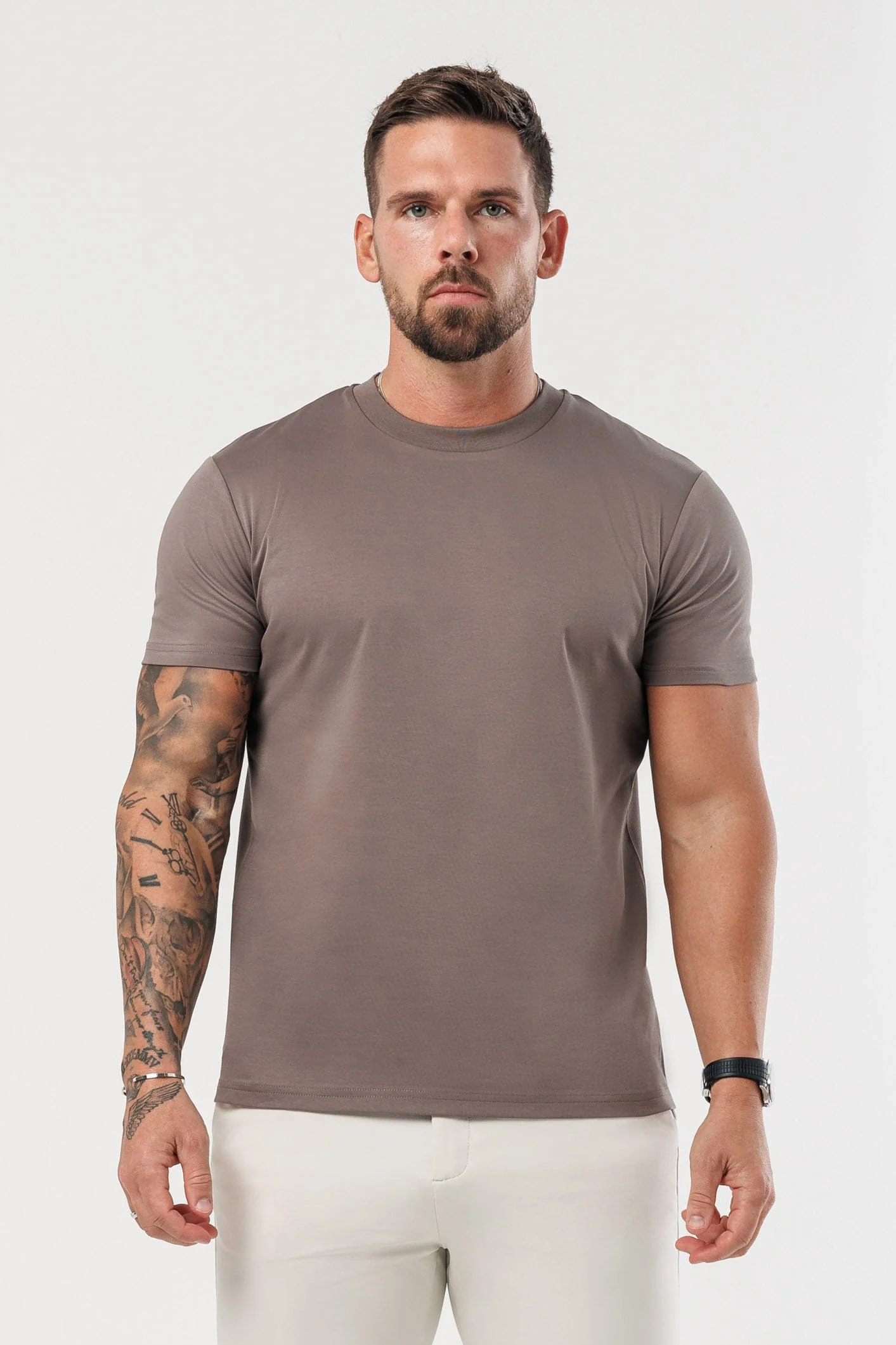 LUXE MERCERISED T-SHIRT - BROWN - Image 2