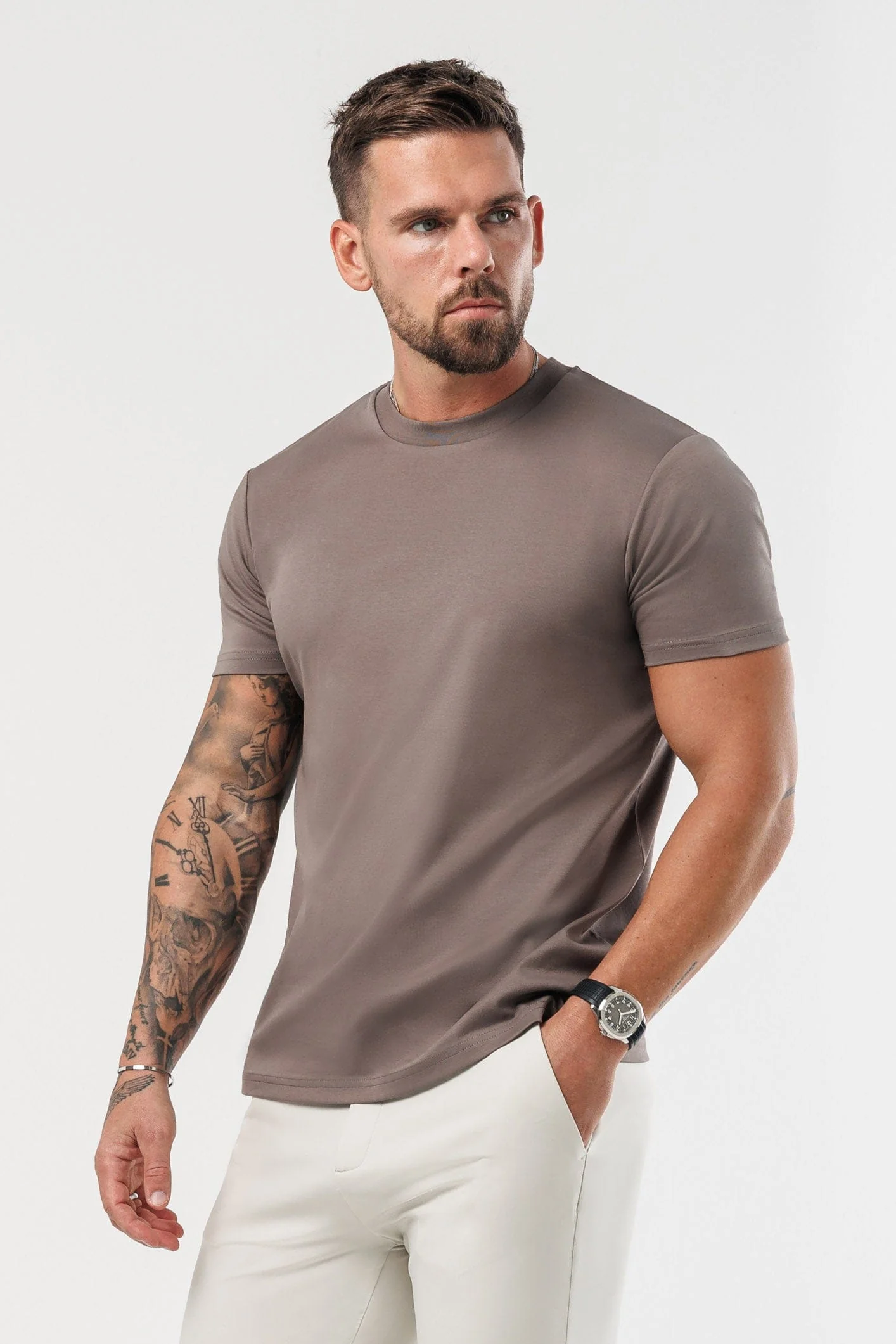 LUXE MERCERISED T-SHIRT - BROWN - Image 4