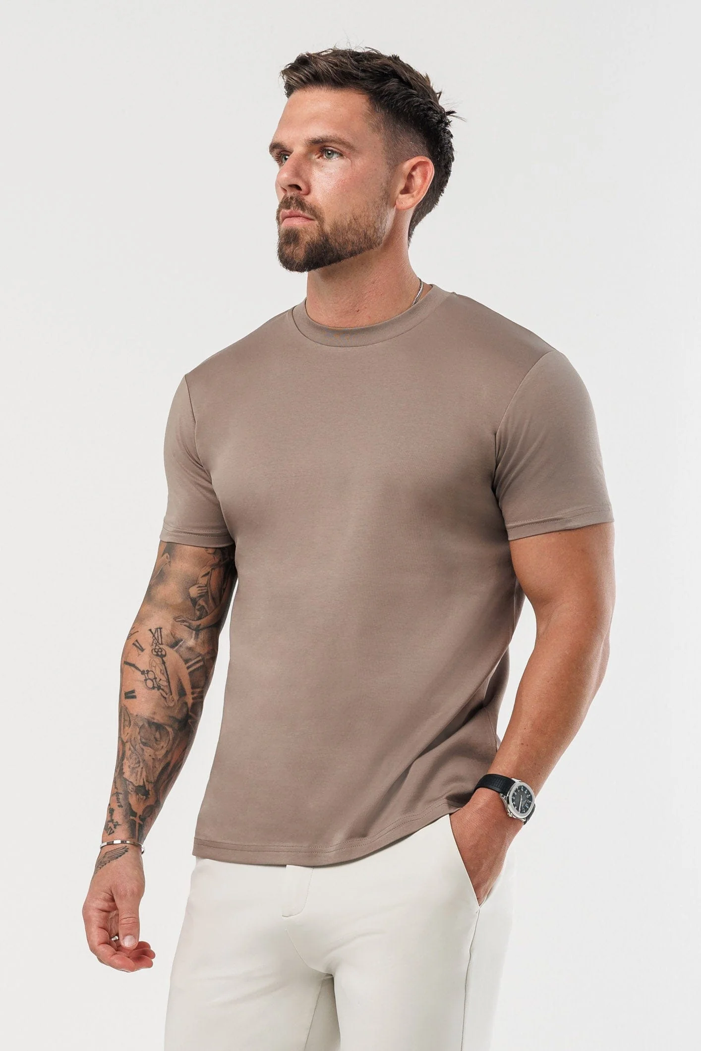 LUXE MERCERISED T-SHIRT - MOCHA - Image 4