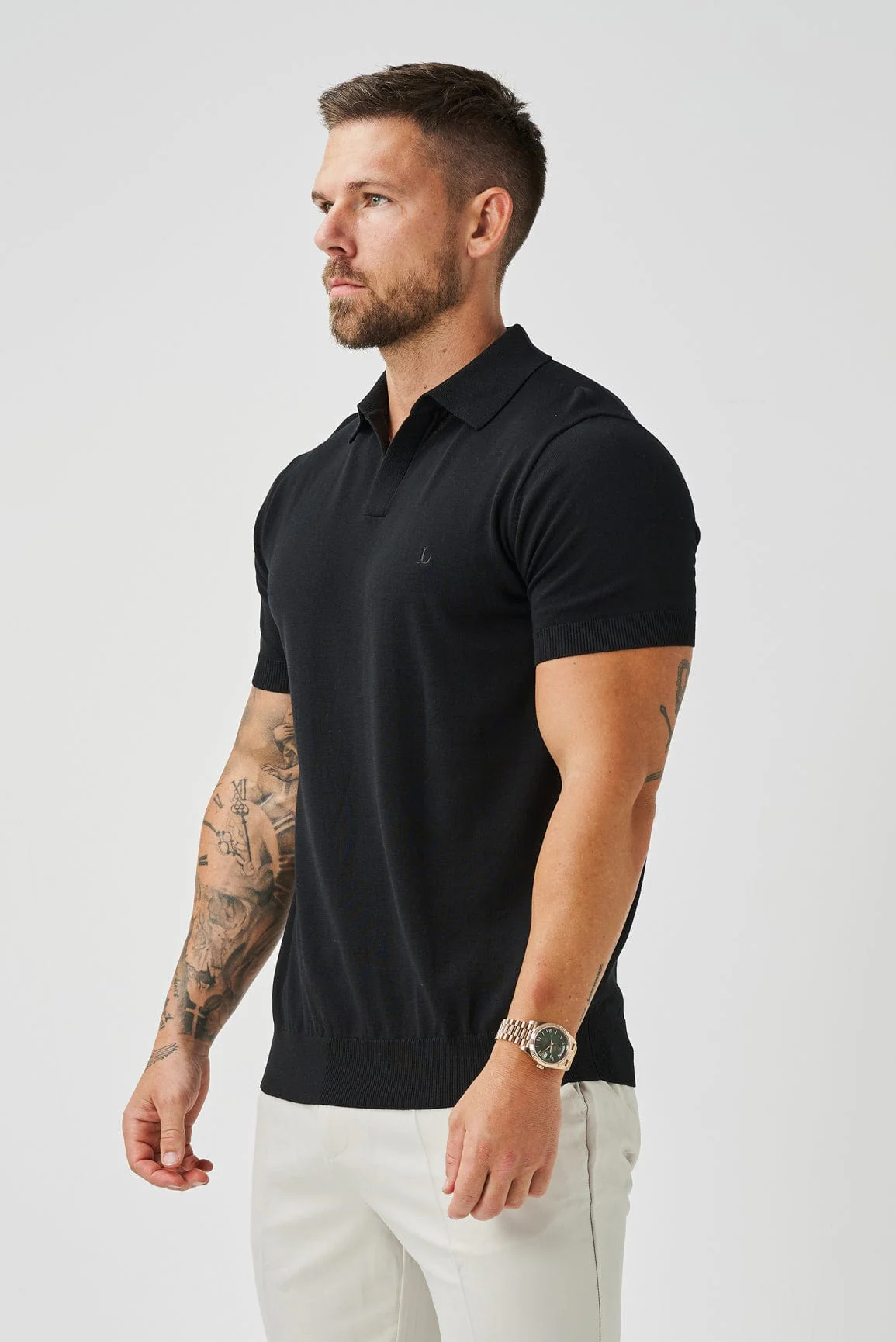 OPEN COLLAR POLO - BLACK - Image 3