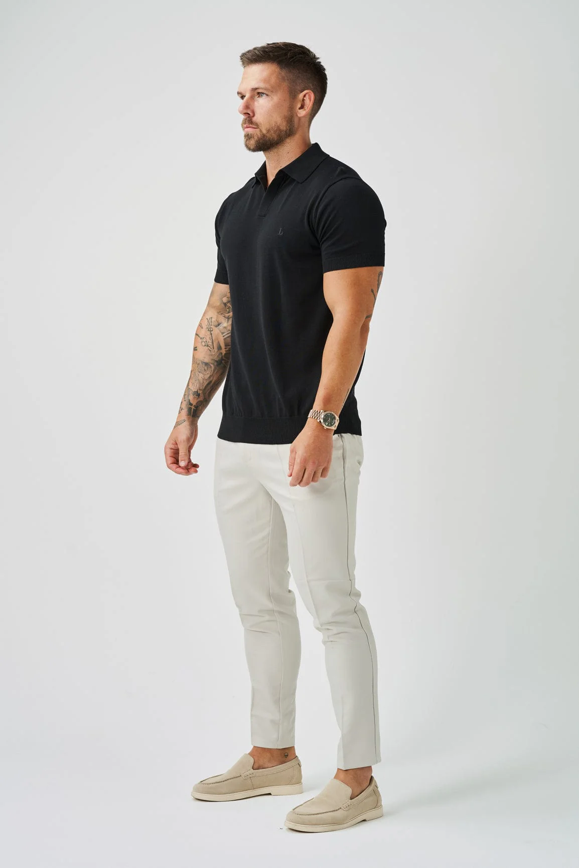 OPEN COLLAR POLO - BLACK - Image 4