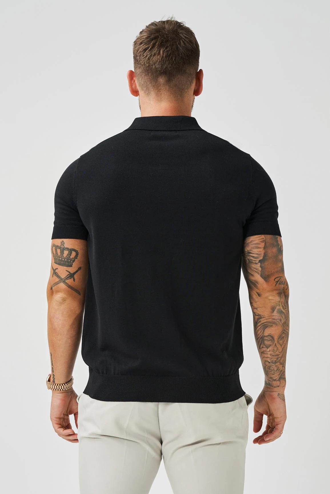 OPEN COLLAR POLO - BLACK - Image 5