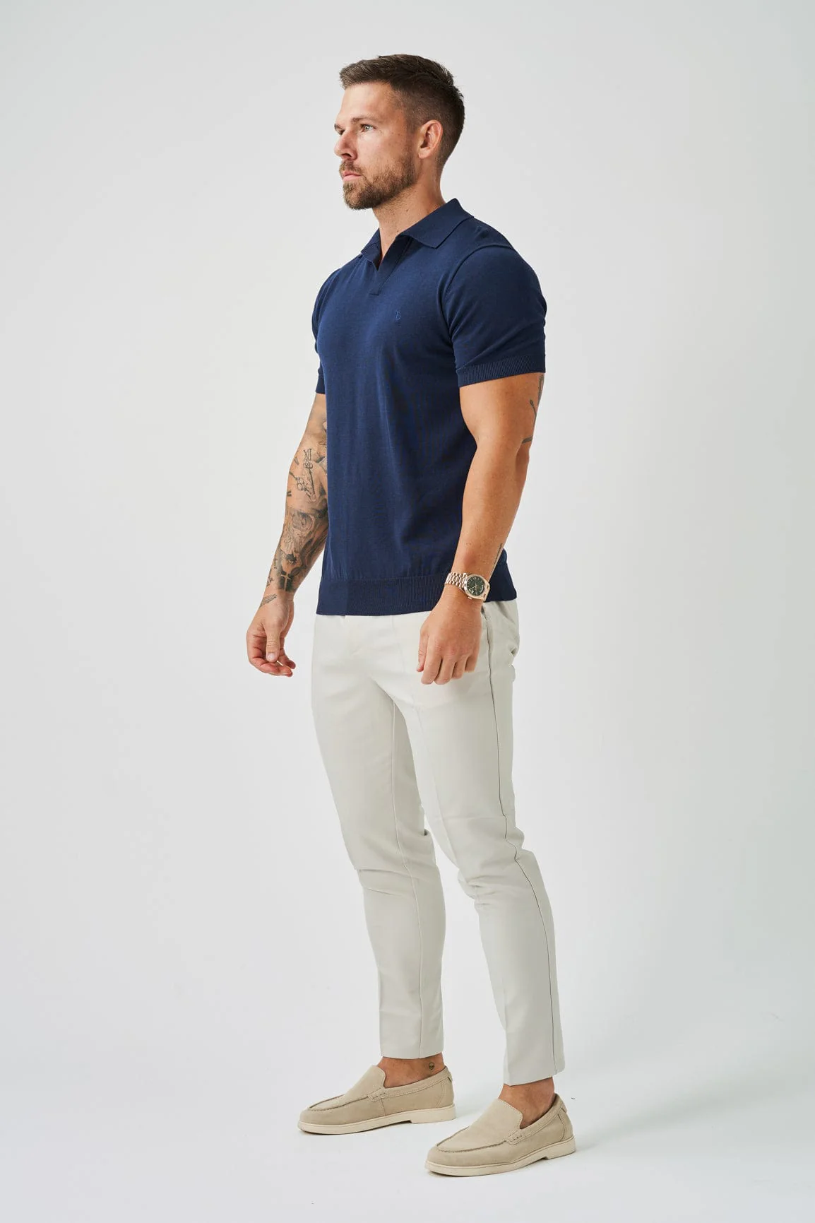OPEN COLLAR POLO - NAVY - Image 3