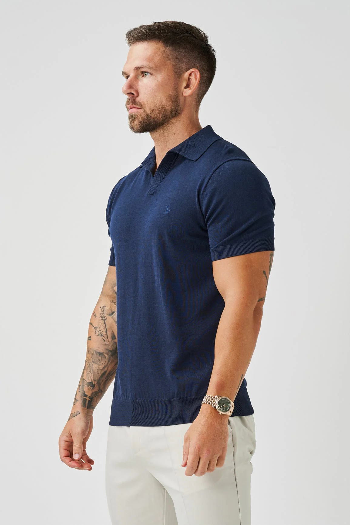 OPEN COLLAR POLO - NAVY - Image 5