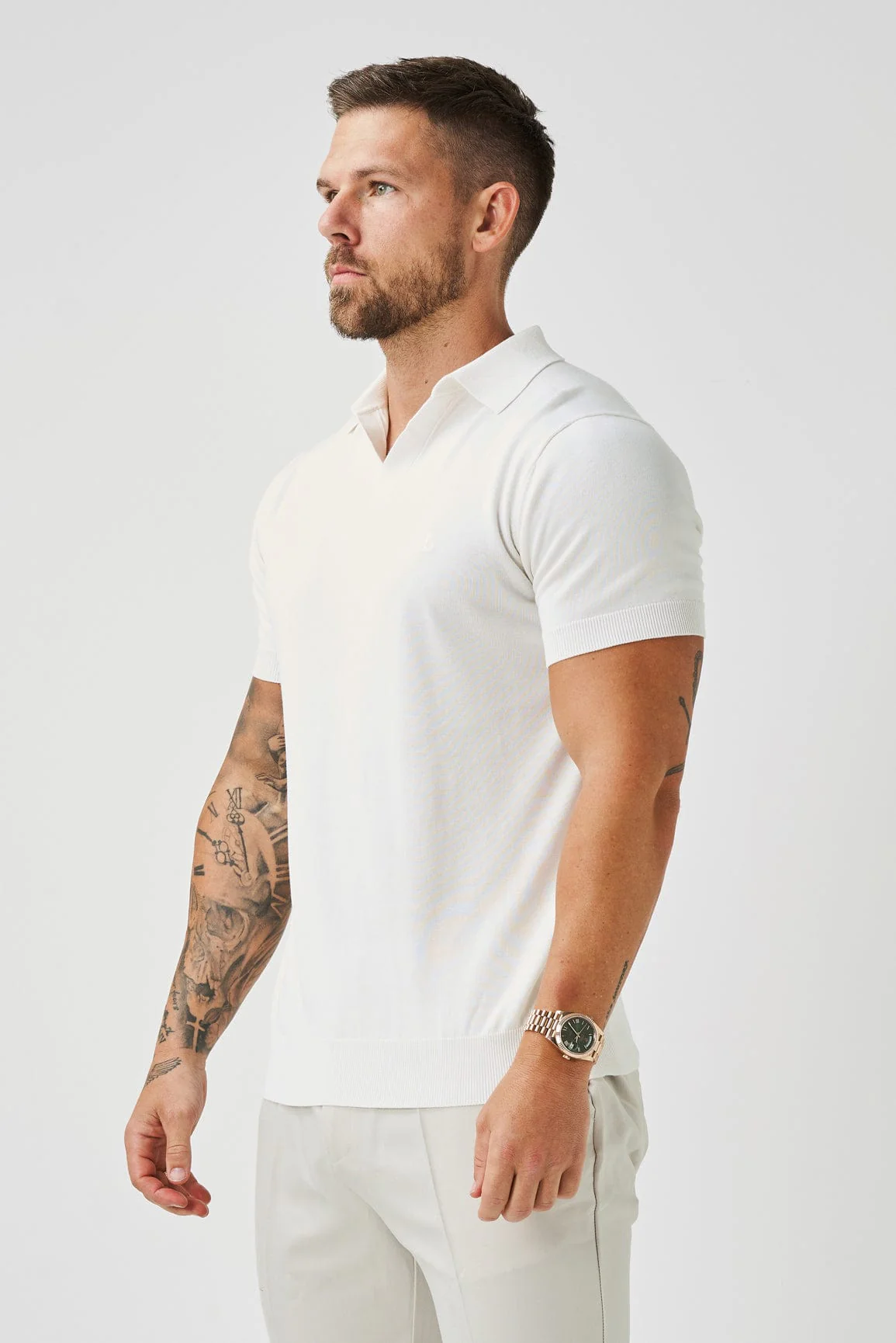OPEN COLLAR POLO - OFF WHITE - Image 3