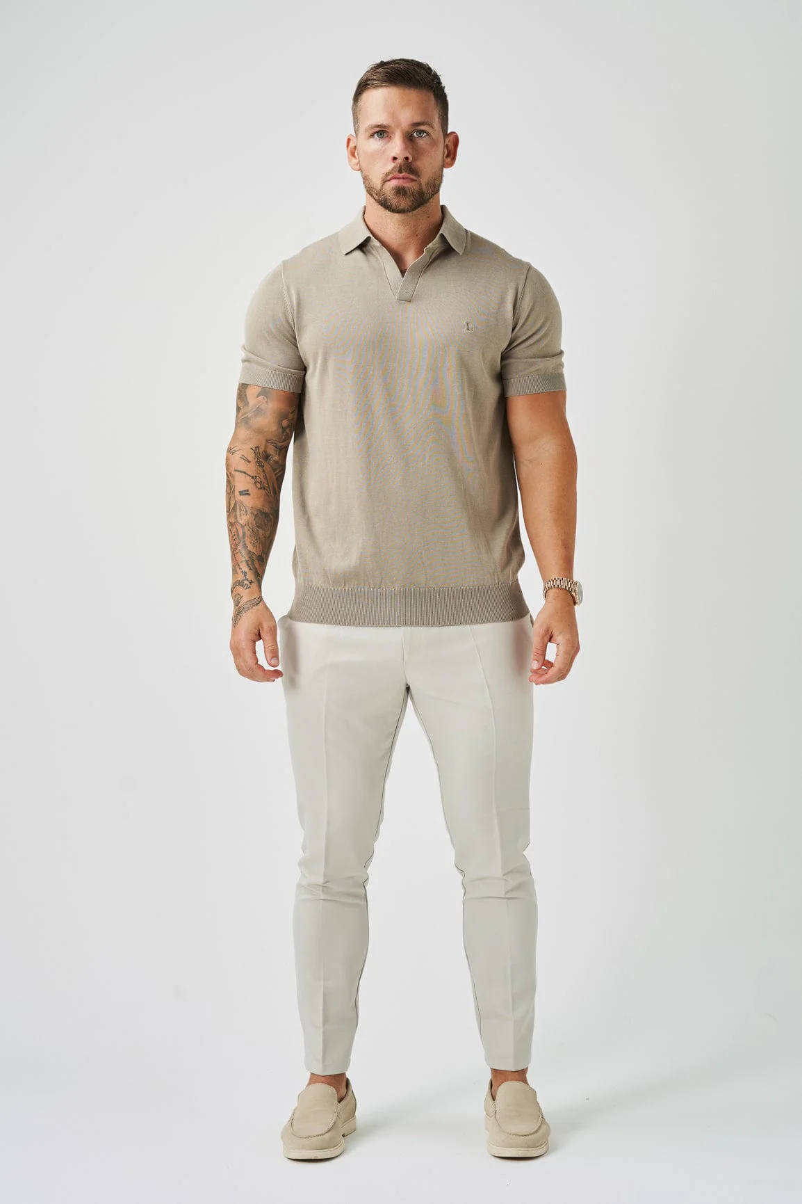 OPEN COLLAR POLO - TAUPE - Image 2