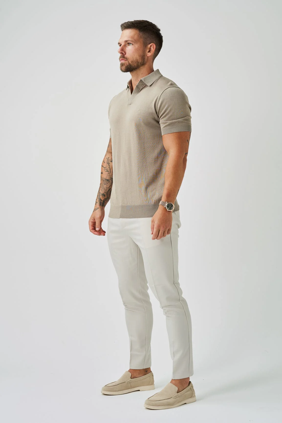 OPEN COLLAR POLO - TAUPE - Image 4