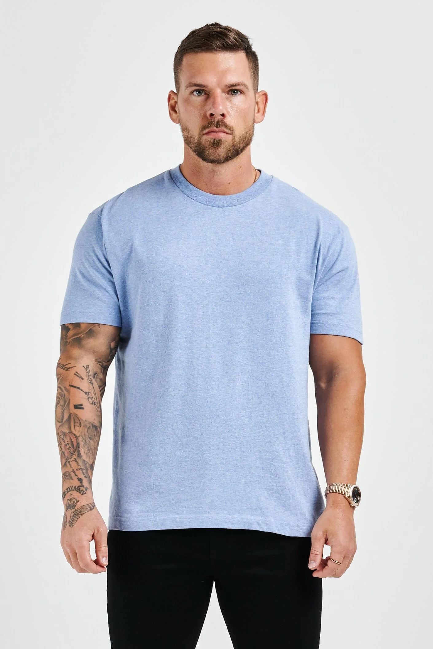 PREMIUM BASICS T-SHIRT (NO LOGO) - LIGHT BLUE MARL - Image 2