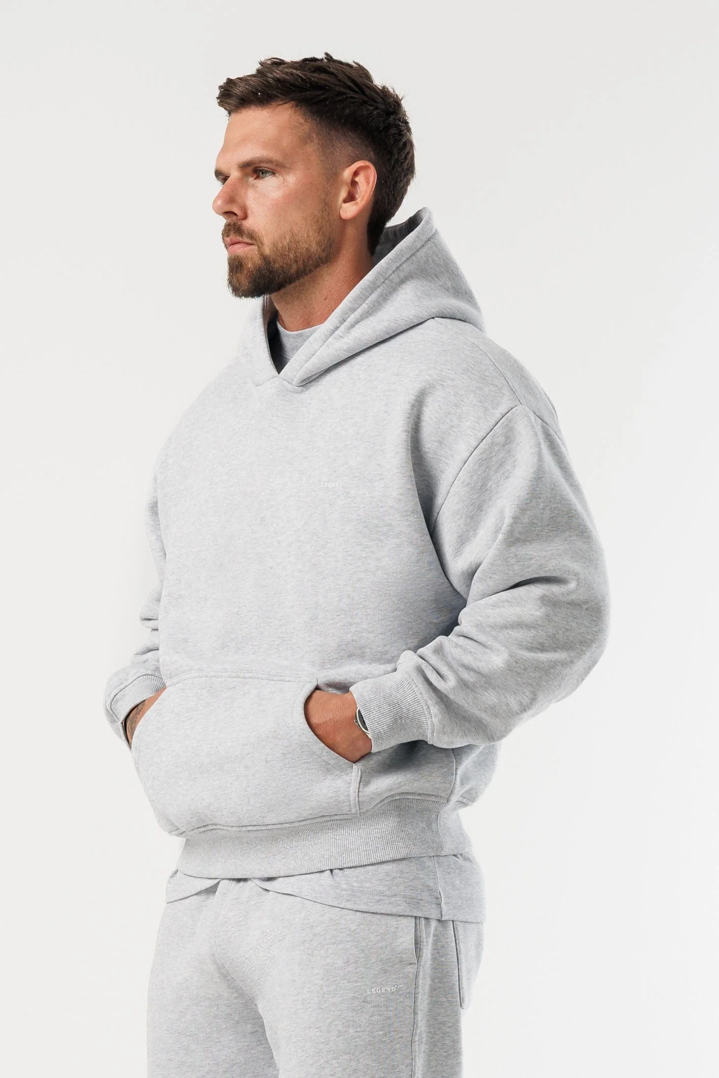 PRINT HOODIE - GREY MARL - Image 2