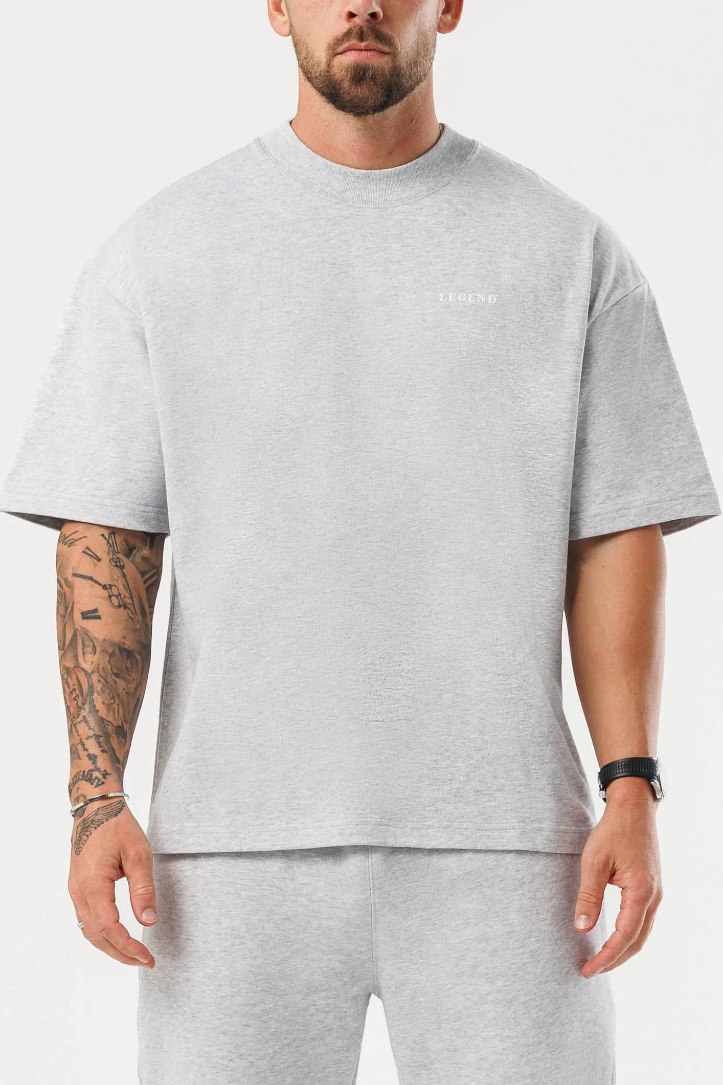 PRINT OVERSIZED T-SHIRT - GREY MARL - Image 3