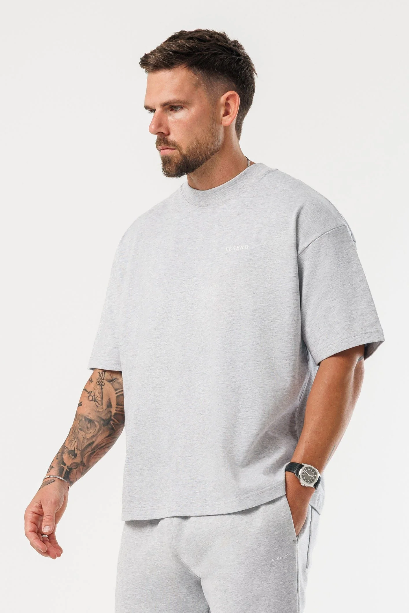 PRINT OVERSIZED T-SHIRT - GREY MARL - Image 5