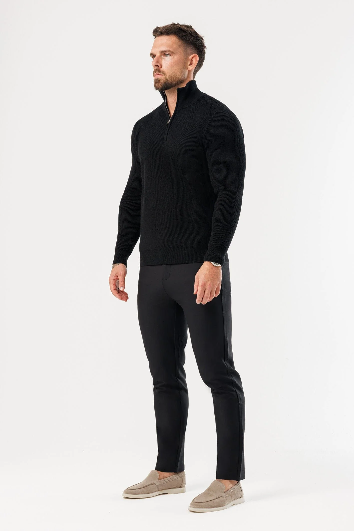 RIDGE KNIT QUARTER ZIP - BLACK - Image 10