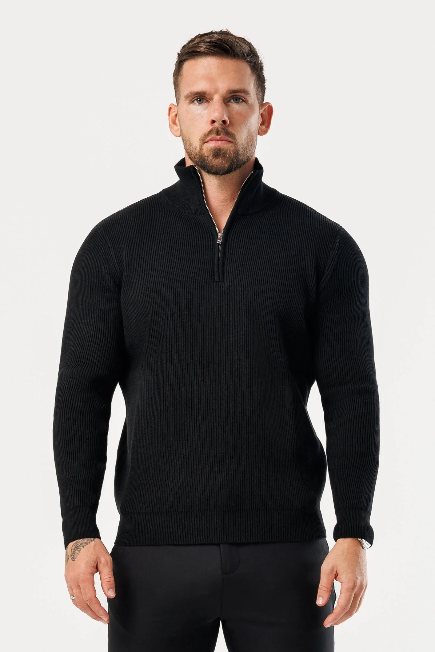 RIDGE KNIT QUARTER ZIP - BLACK - Image 4
