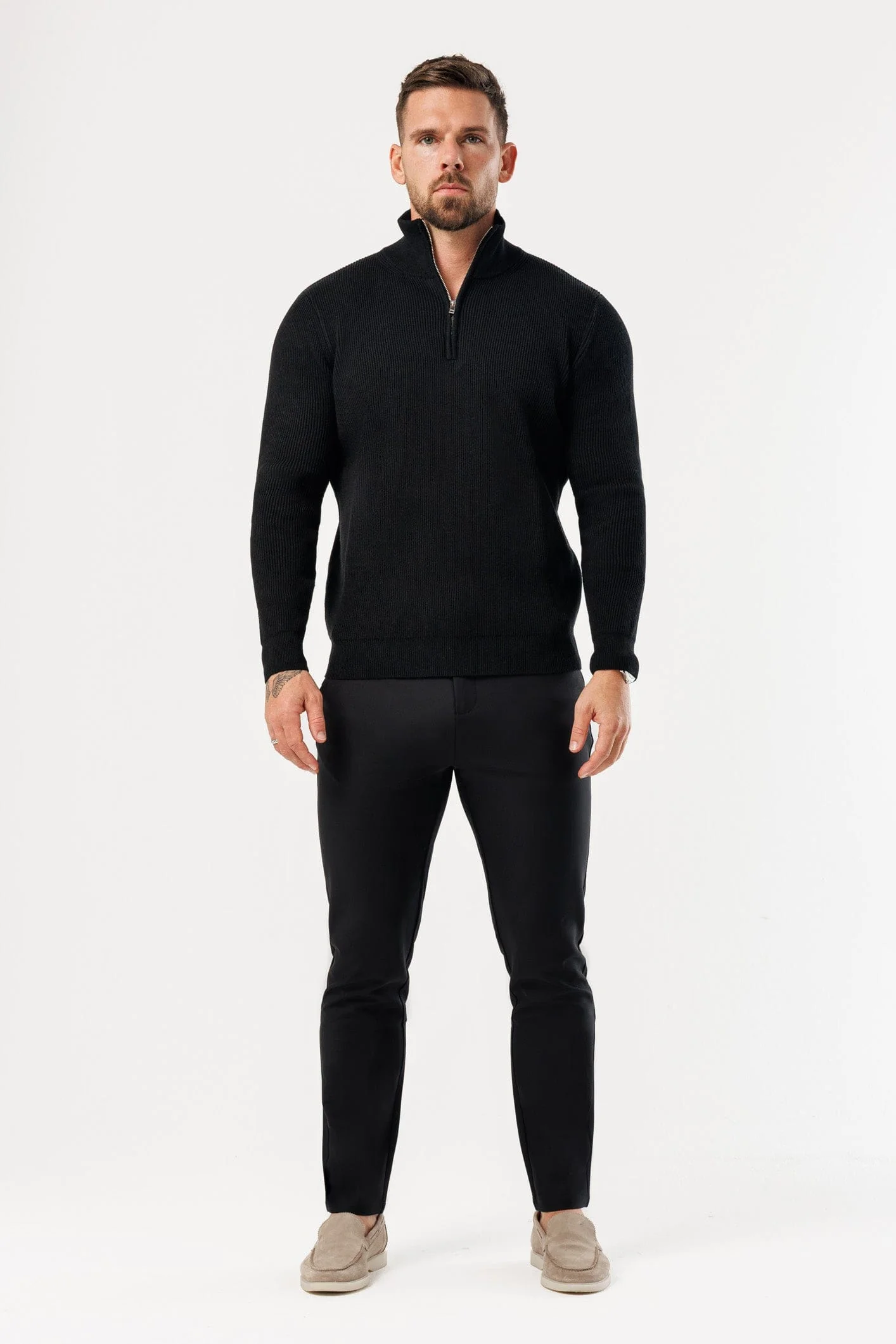 RIDGE KNIT QUARTER ZIP - BLACK - Image 8