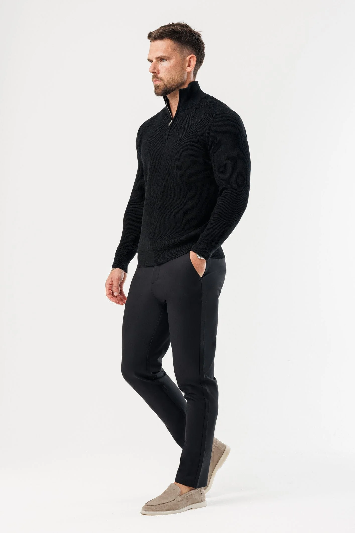 RIDGE KNIT QUARTER ZIP - BLACK - Image 9