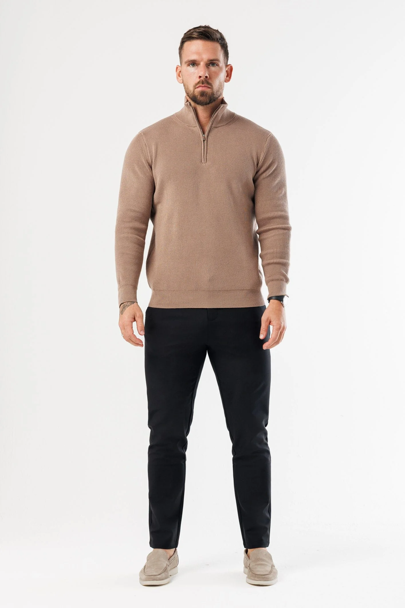 RIDGE KNIT QUARTER ZIP - BROWN - Image 6