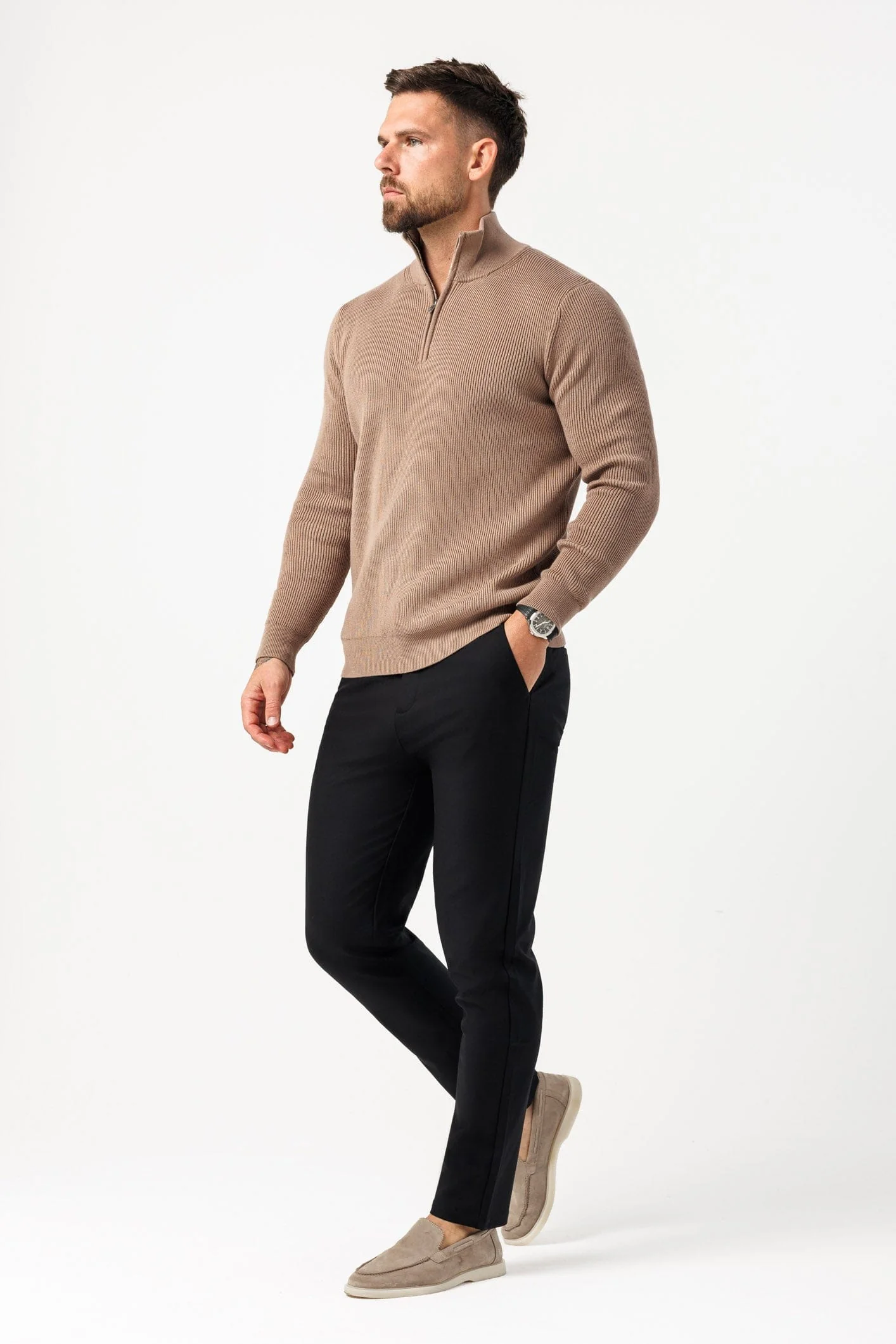 RIDGE KNIT QUARTER ZIP - BROWN - Image 7