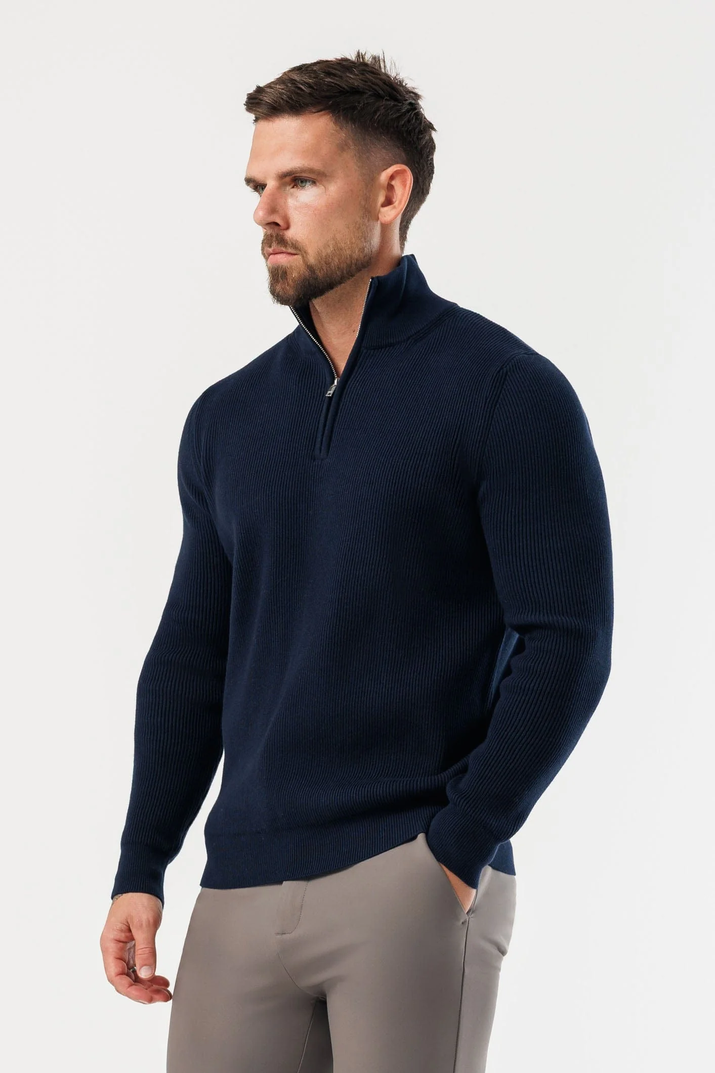 RIDGE KNIT QUARTER ZIP - NAVY - Image 3