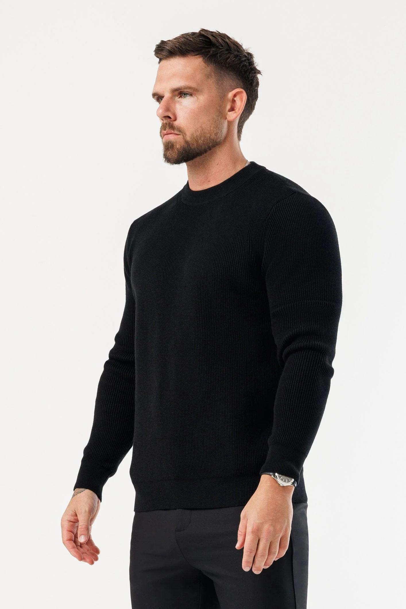 RIDGE KNIT SWEATER - BLACK - Image 4