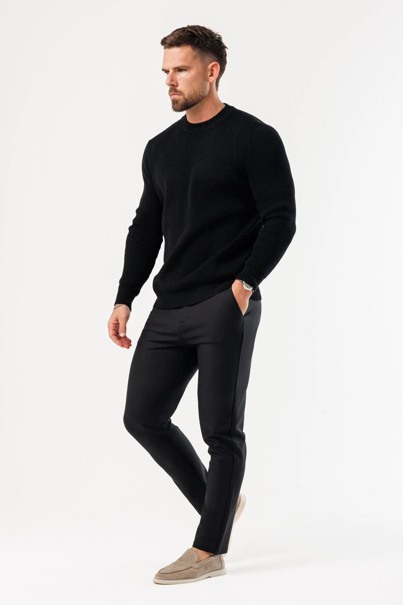 RIDGE KNIT SWEATER - BLACK - Image 7