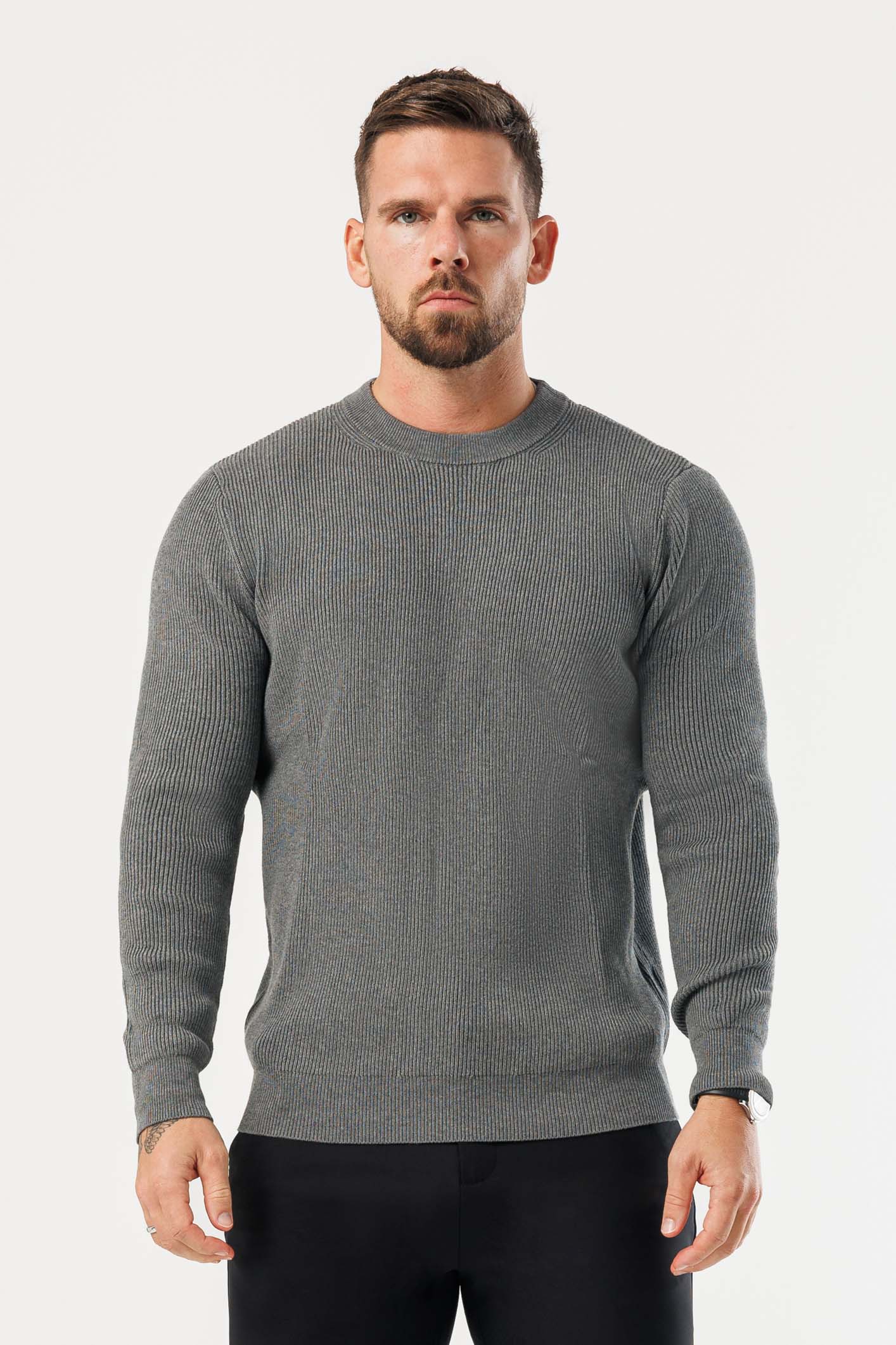 RIDGE KNIT SWEATER - DARK GREY MARL