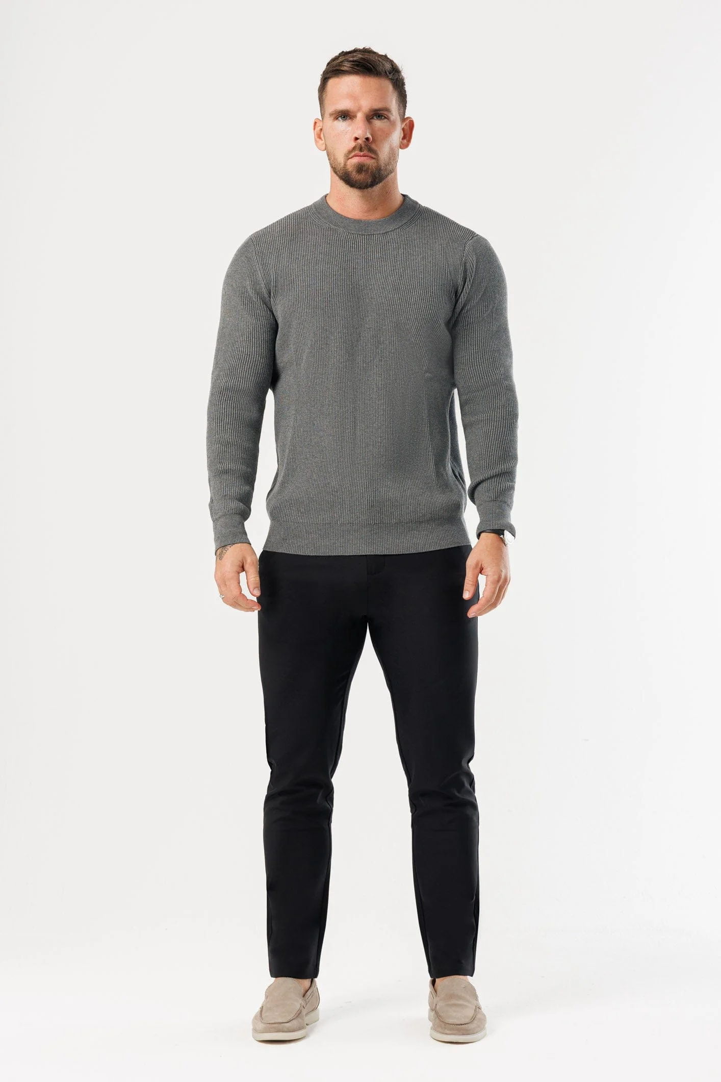 RIDGE KNIT SWEATER - DARK GREY MARL - Image 2