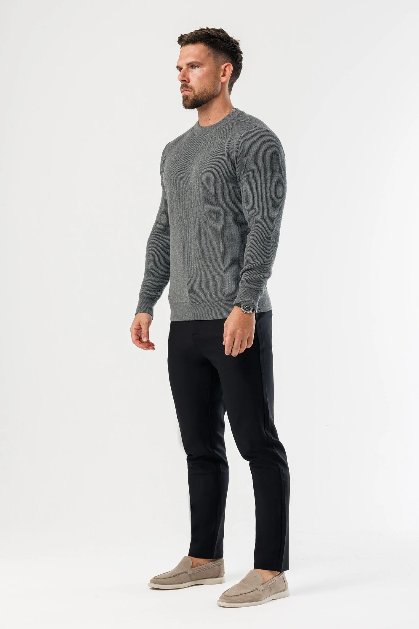 RIDGE KNIT SWEATER - DARK GREY MARL - Image 4