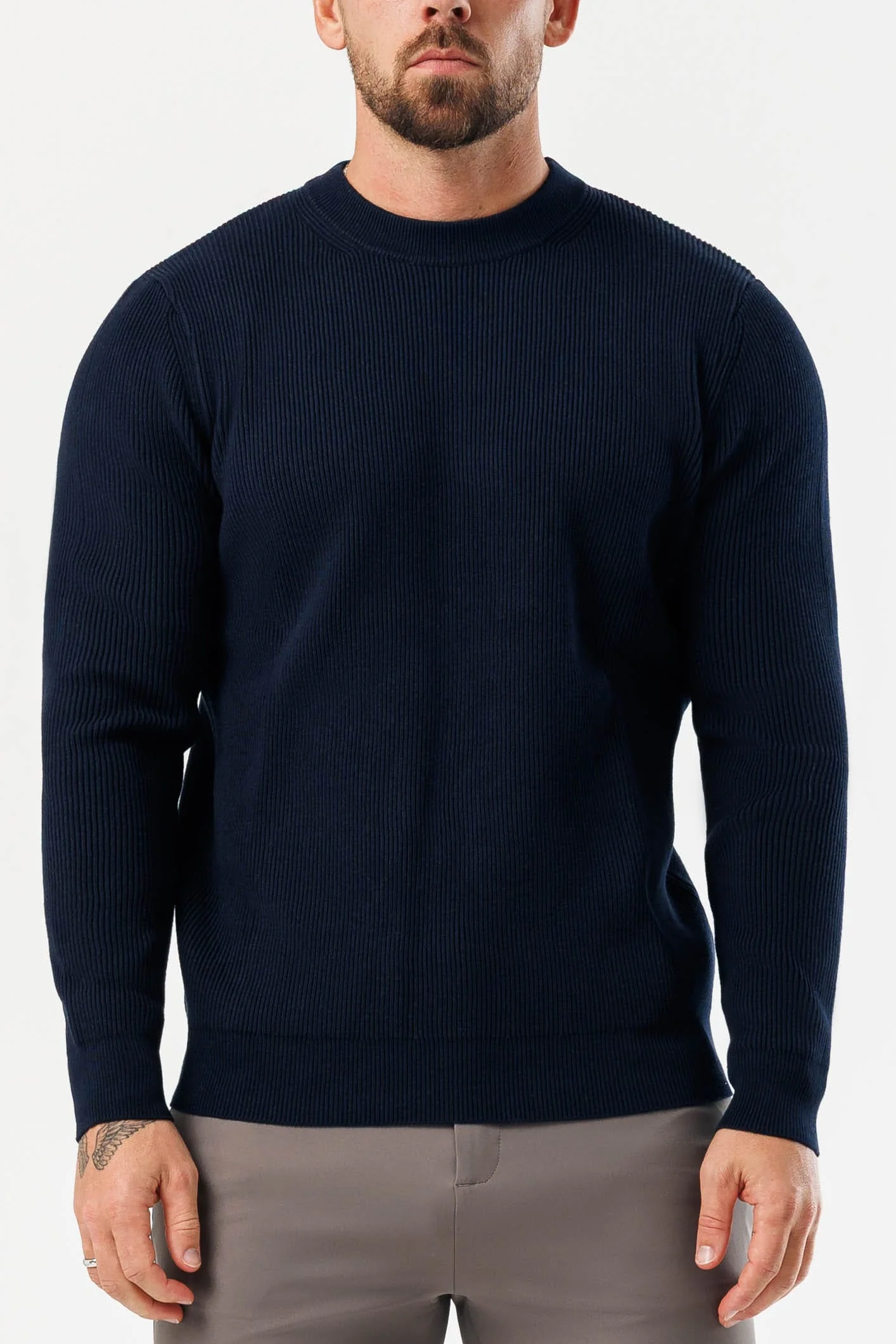 RIDGE KNIT SWEATER - NAVY