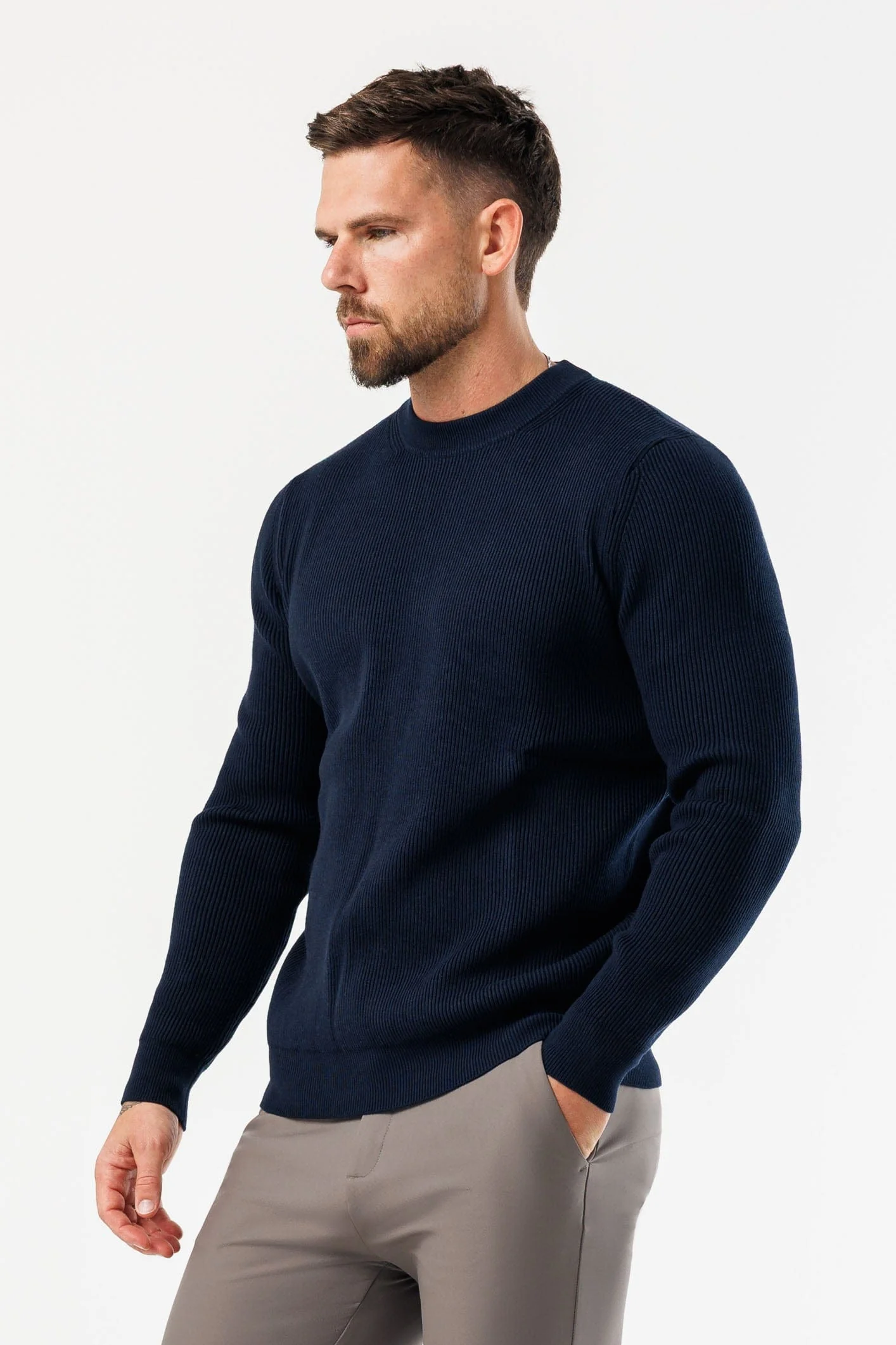 RIDGE KNIT SWEATER - NAVY - Image 3