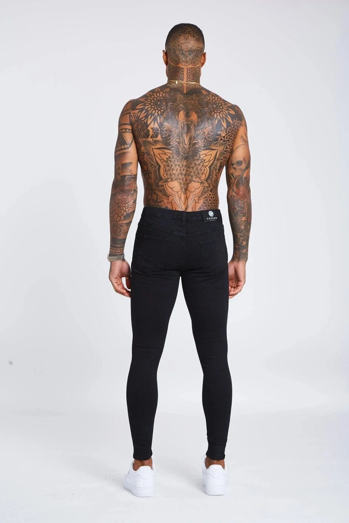 SKINNY FIT JEANS RIPPED & REPAIRED - BLACK - Image 6