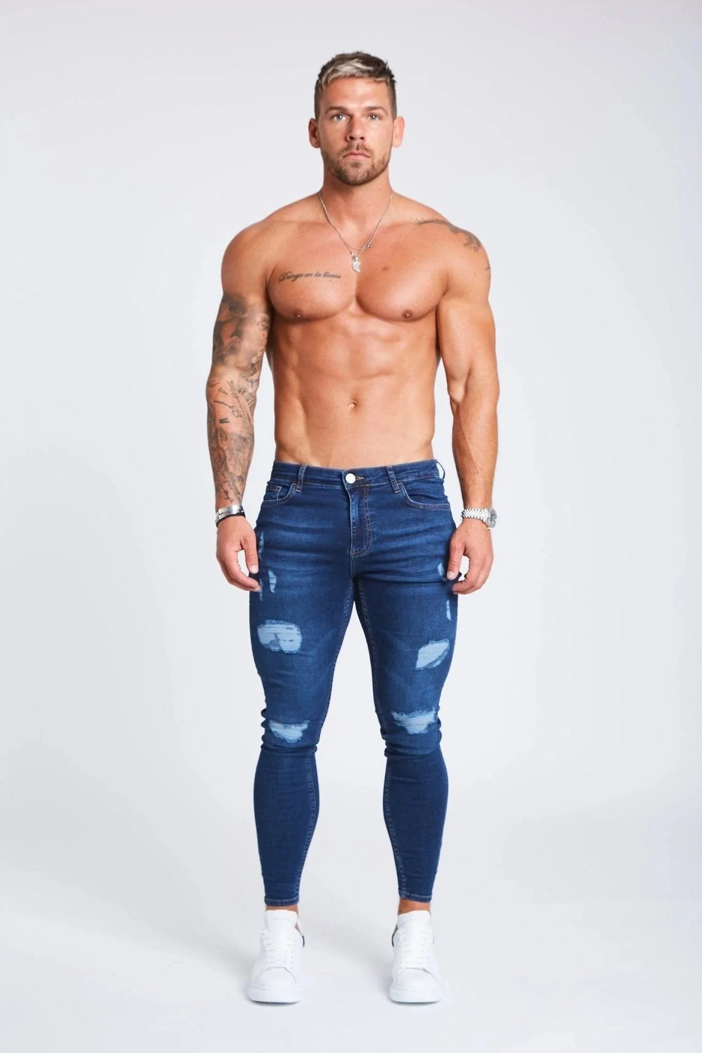 SKINNY FIT JEANS RIPPED AND REPAIRED - DARK BLUE - Image 3