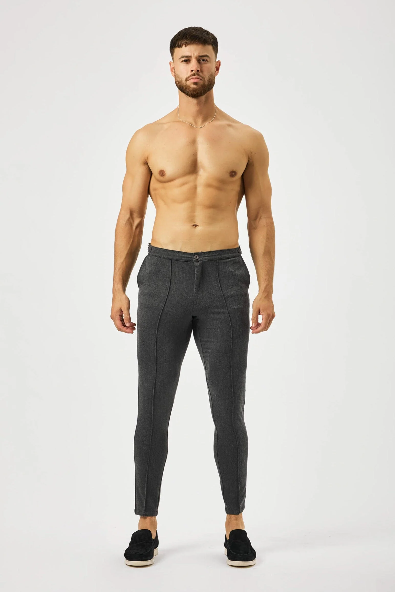 PLAIN STRETCH TROUSER W/SIDE CINCH - SLATE GREY - Image 2