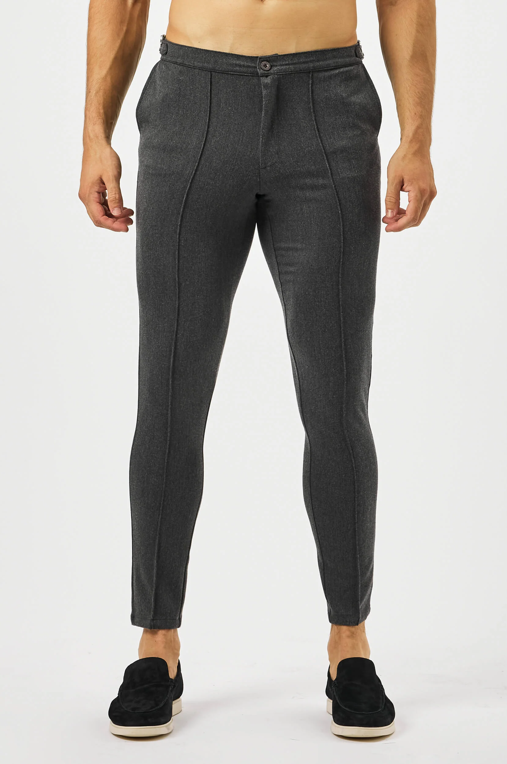 PLAIN STRETCH TROUSER W/SIDE CINCH - SLATE GREY - Image 3