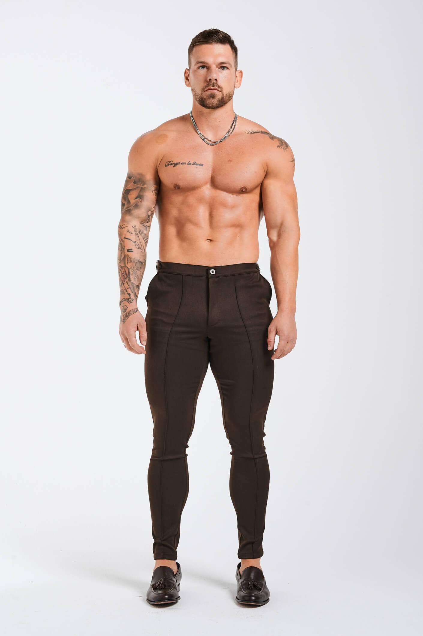 PLAIN STRETCH TROUSER W/SIDE CINCH - TAUPE - Image 3