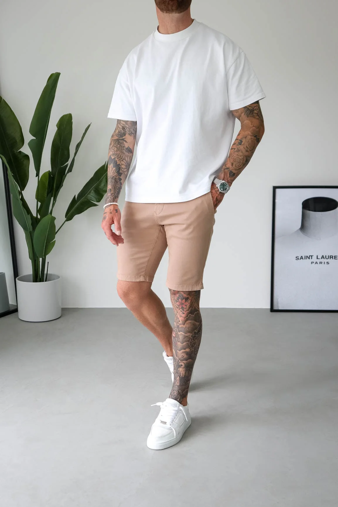 slim chino short -Beige - Image 3