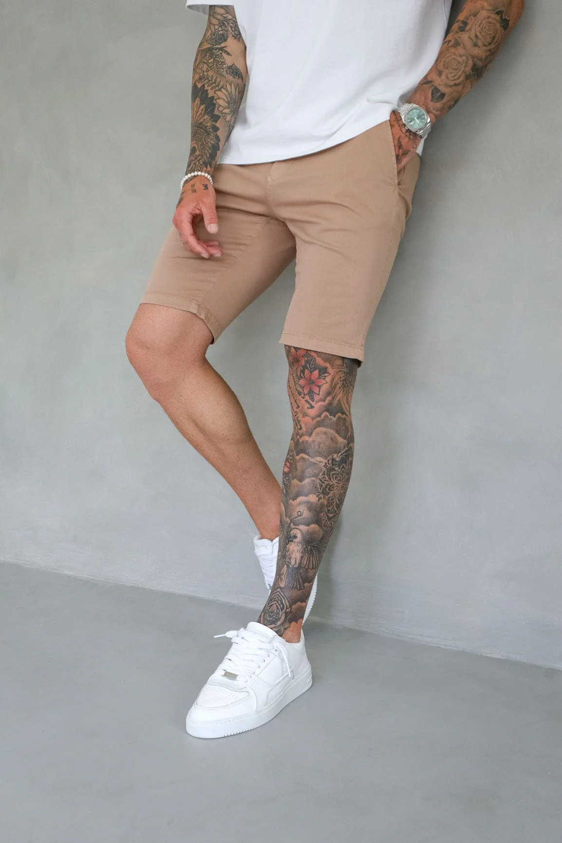 slim chino short -Beige - Image 4