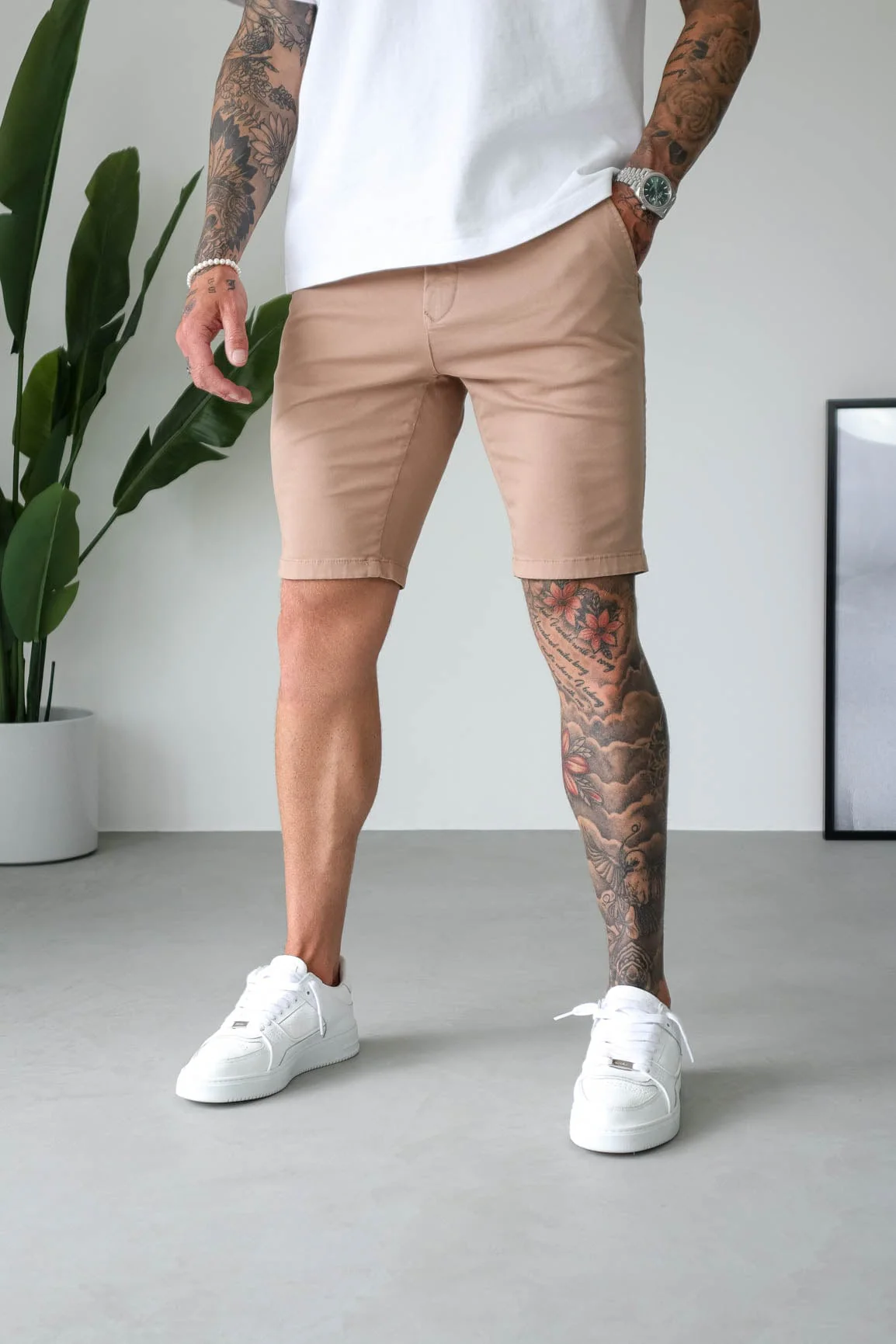 slim chino short -Beige - Image 5