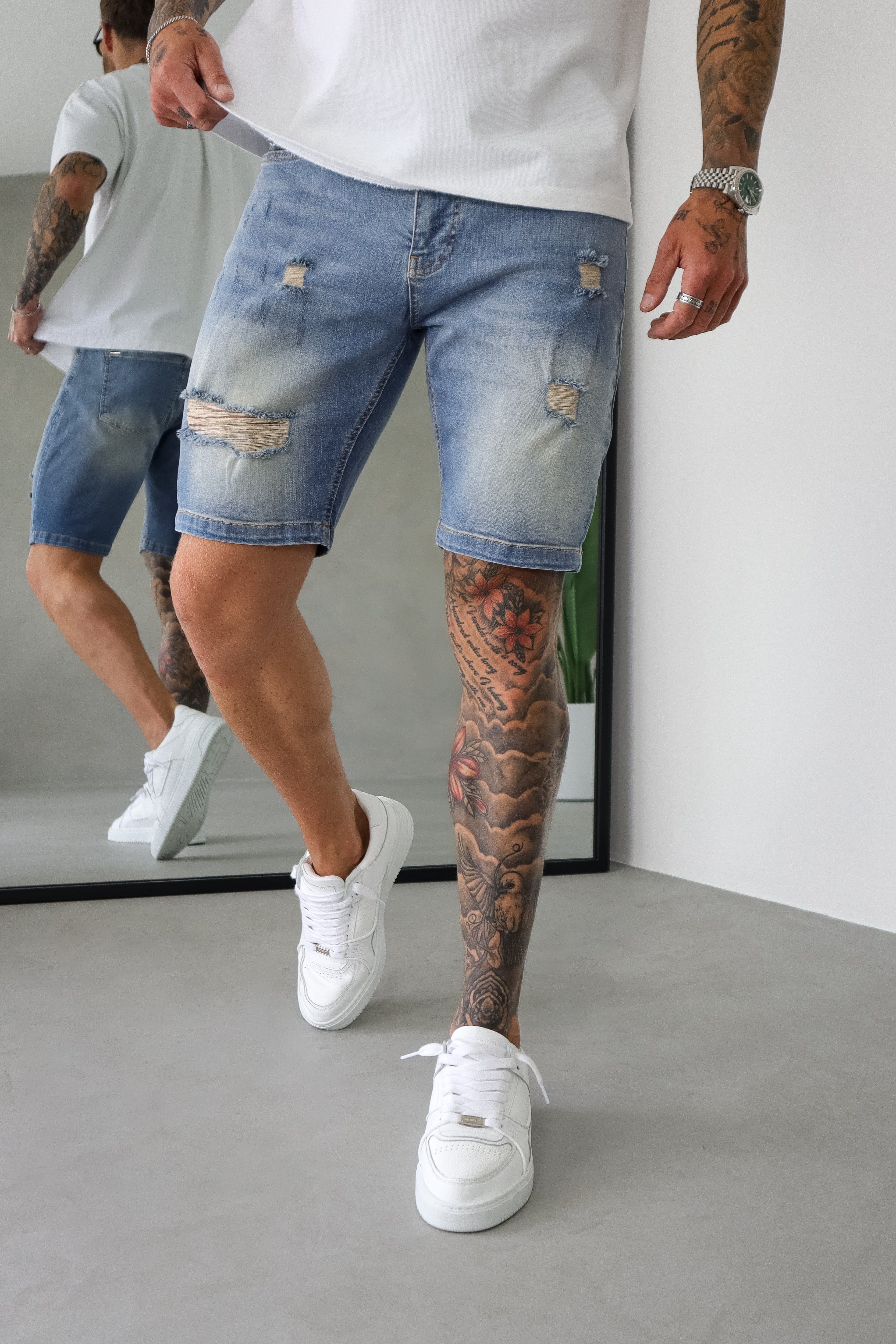 SLIM DENIM SHORT - STRONG WASH MID BLUE - Image 2
