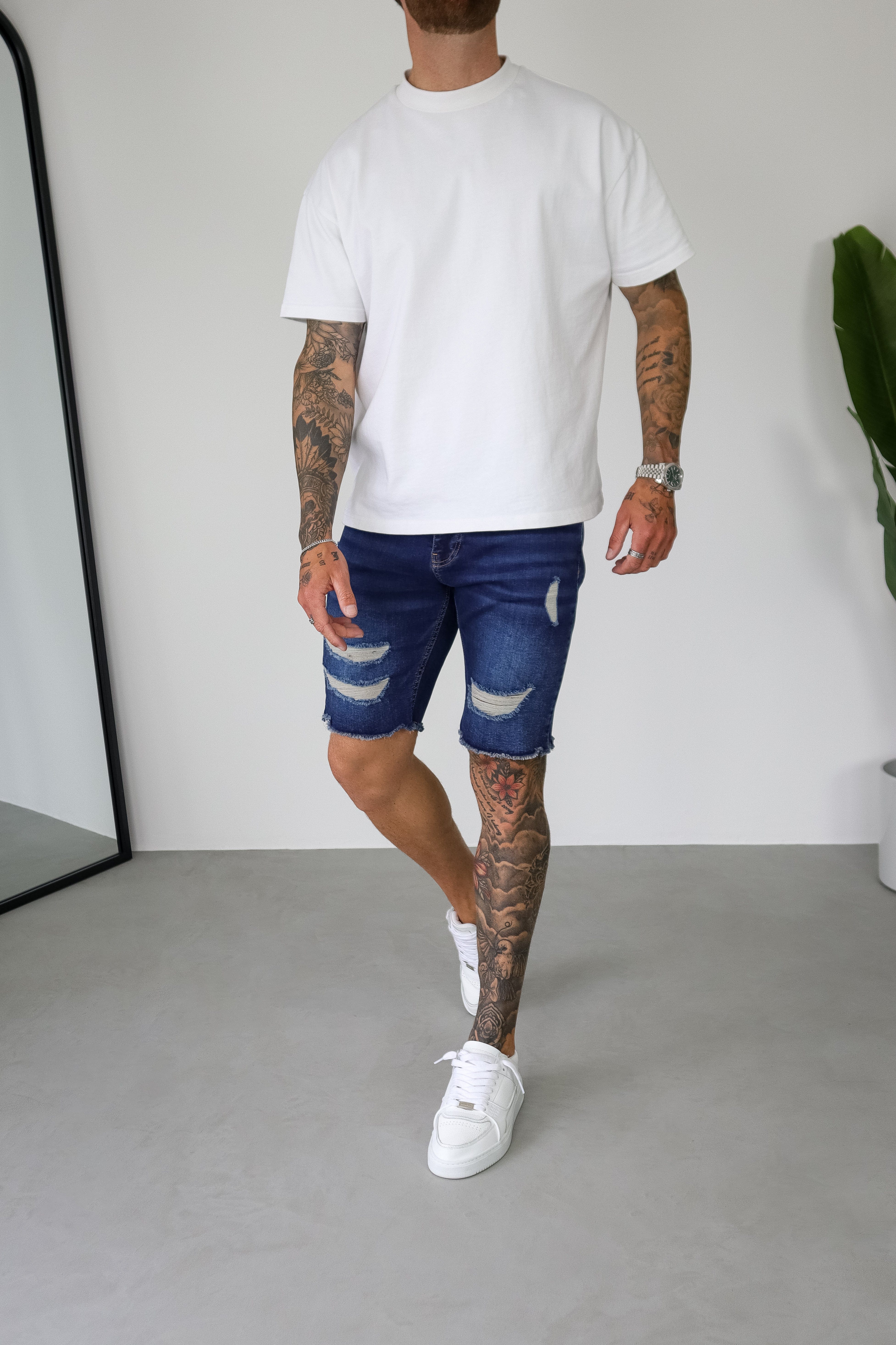 SLIM DENIM SHORT - DARK BLUE RIPPED - Image 5