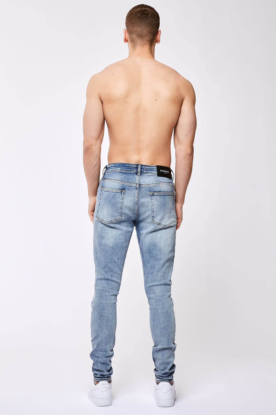 SKINNY FIT JEANS - LIGHT BLUE OVERDYE DESTROYED KNEE - Image 4