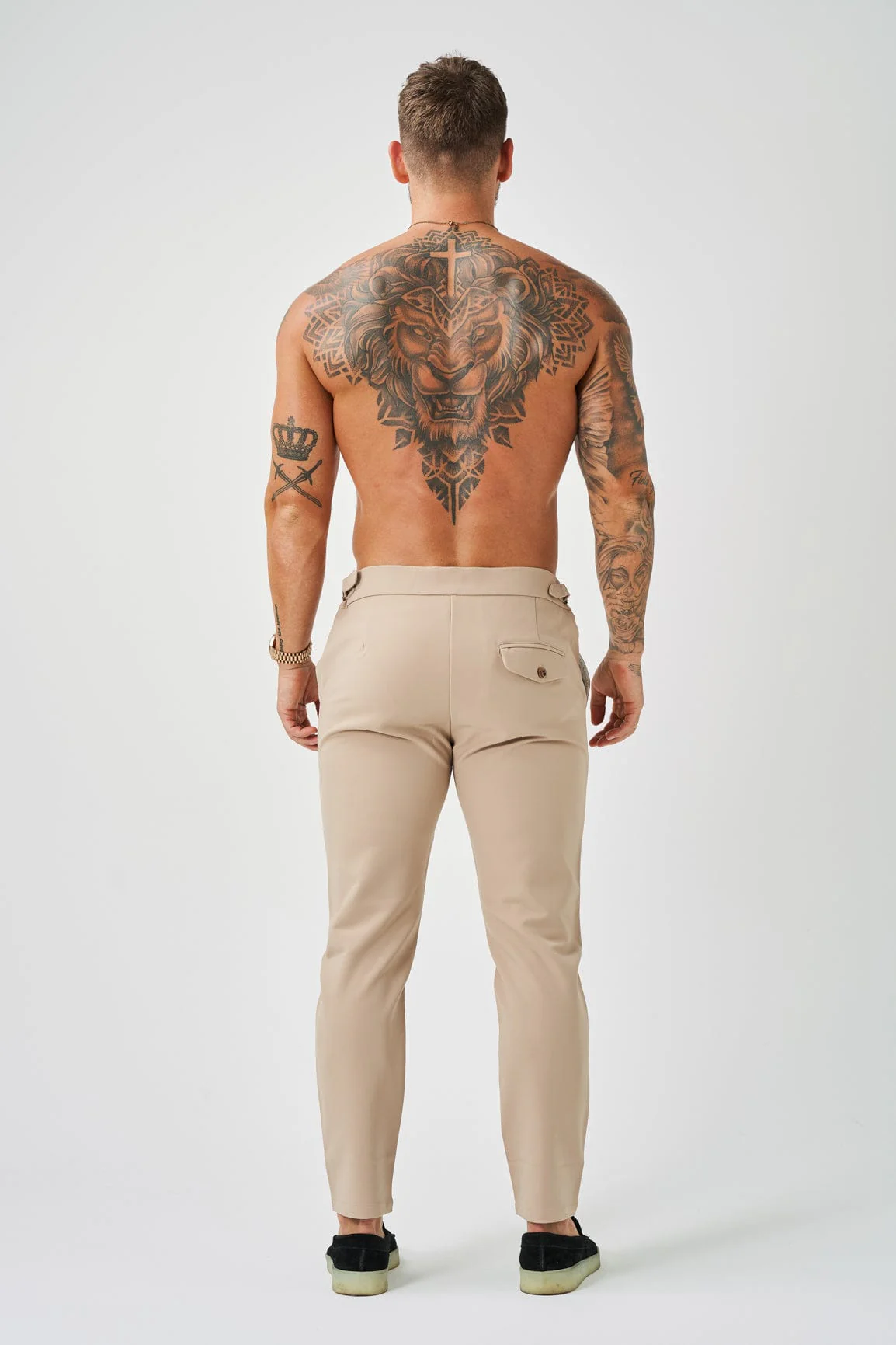 SLIM FIT PLAIN STRETCH TROUSER W/ SIDE CINCH - BEIGE - Image 4