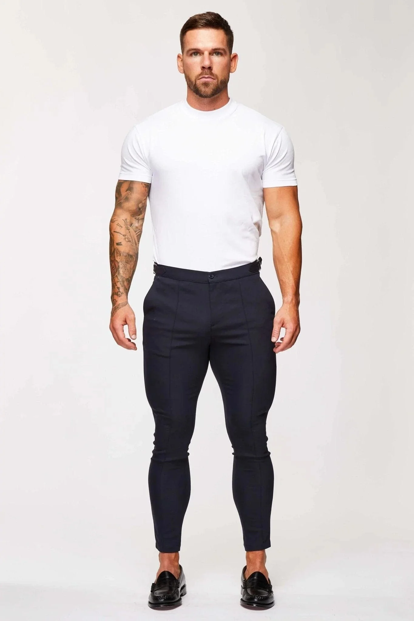 PLAIN STRETCH TROUSER W/SIDE CINCH - NAVY - Image 2
