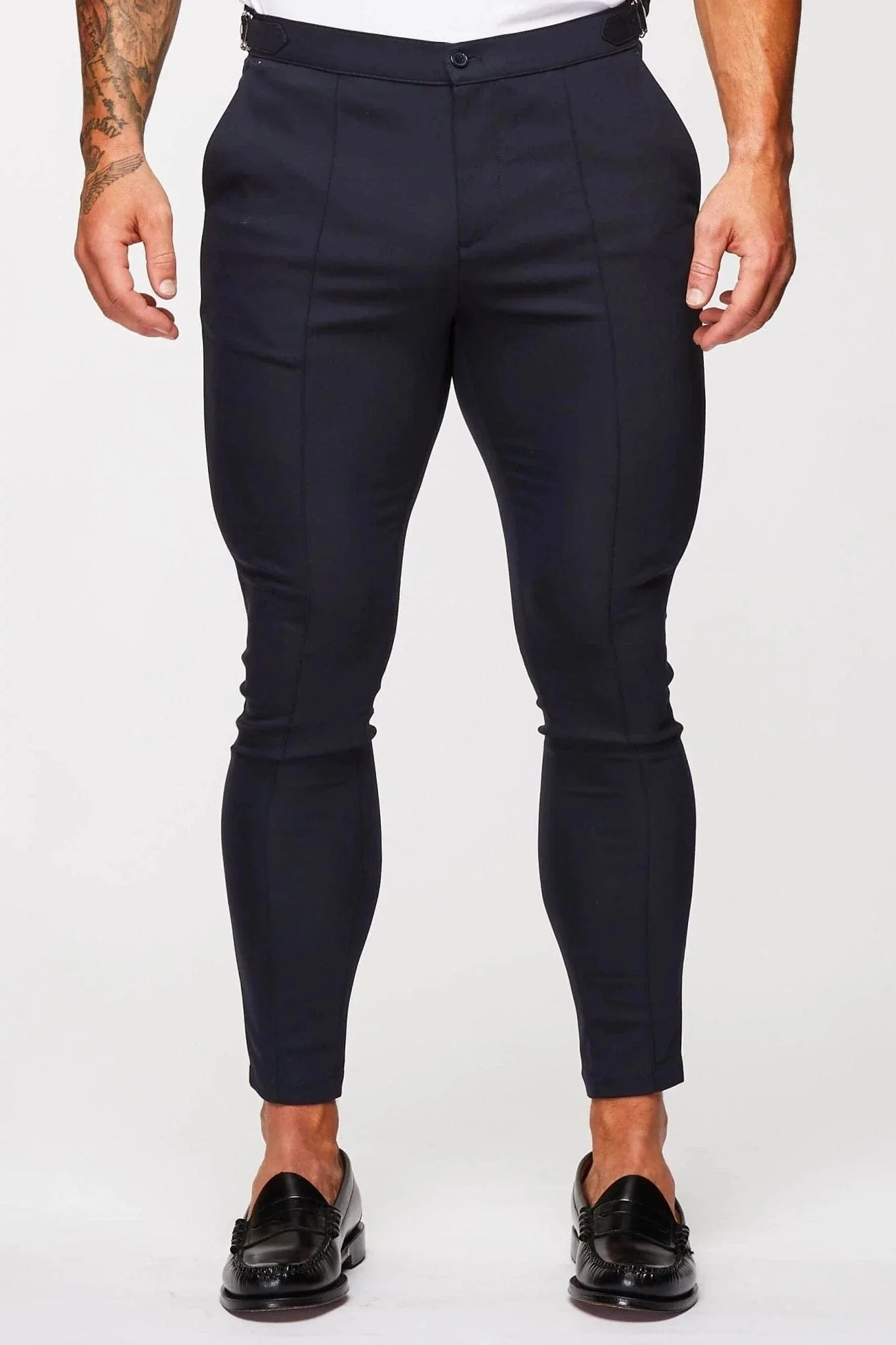 PLAIN STRETCH TROUSER W/SIDE CINCH - NAVY - Image 3