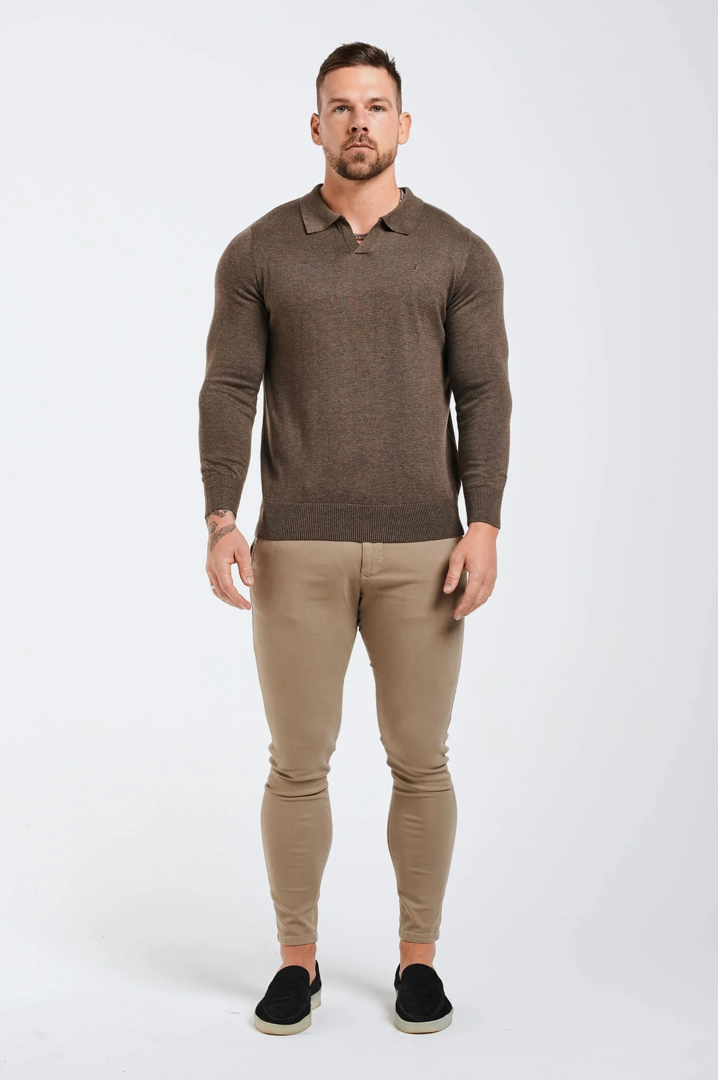SPREAD COLLAR POLO - BROWN - Image 2