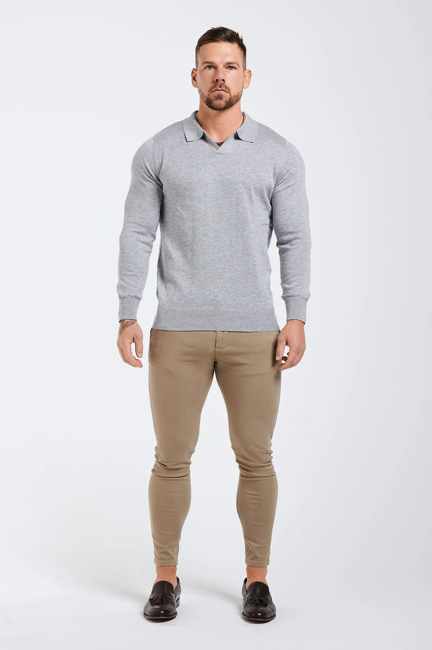 SPREAD COLLAR POLO - GREY MARL - Image 2