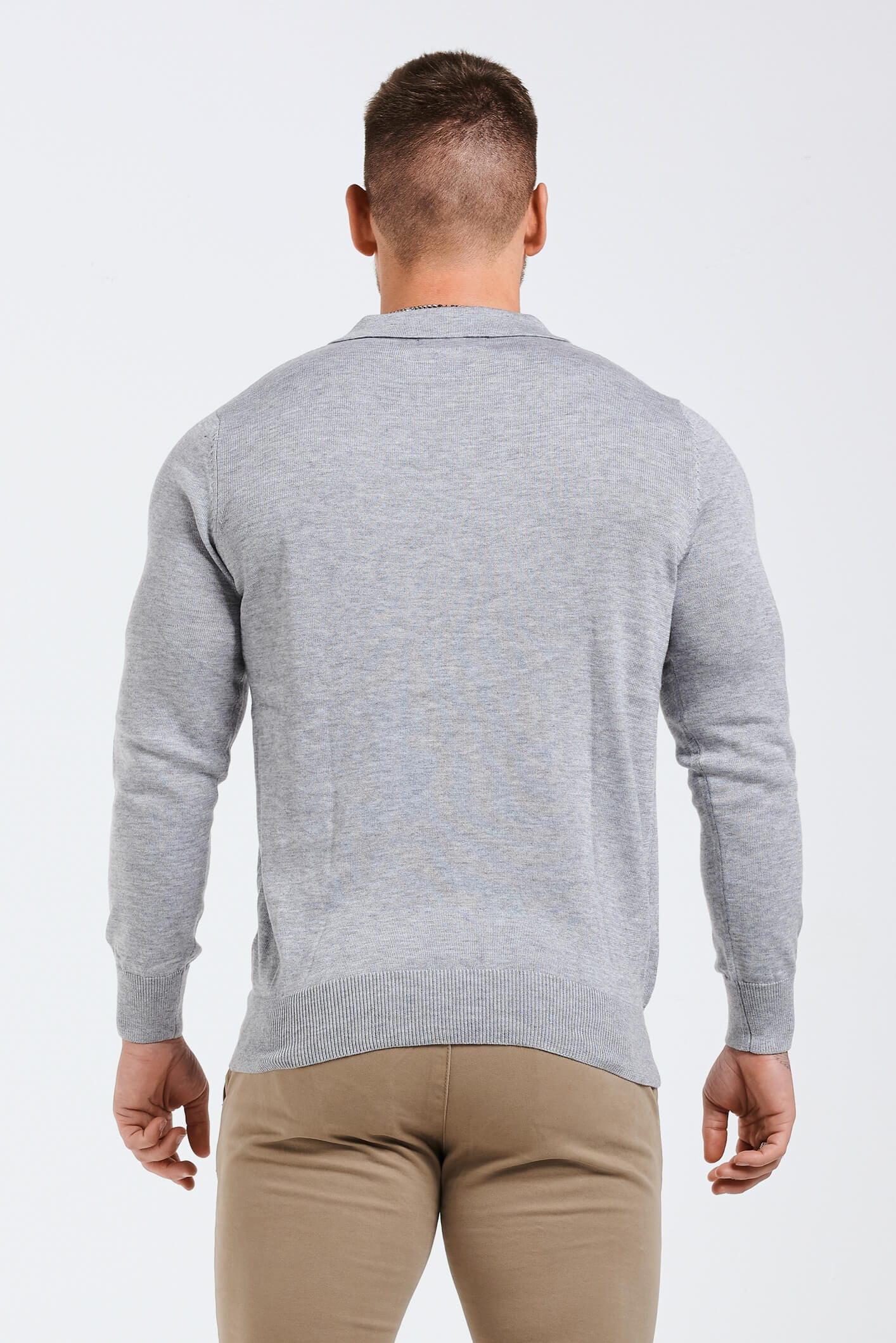 SPREAD COLLAR POLO - GREY MARL - Image 5