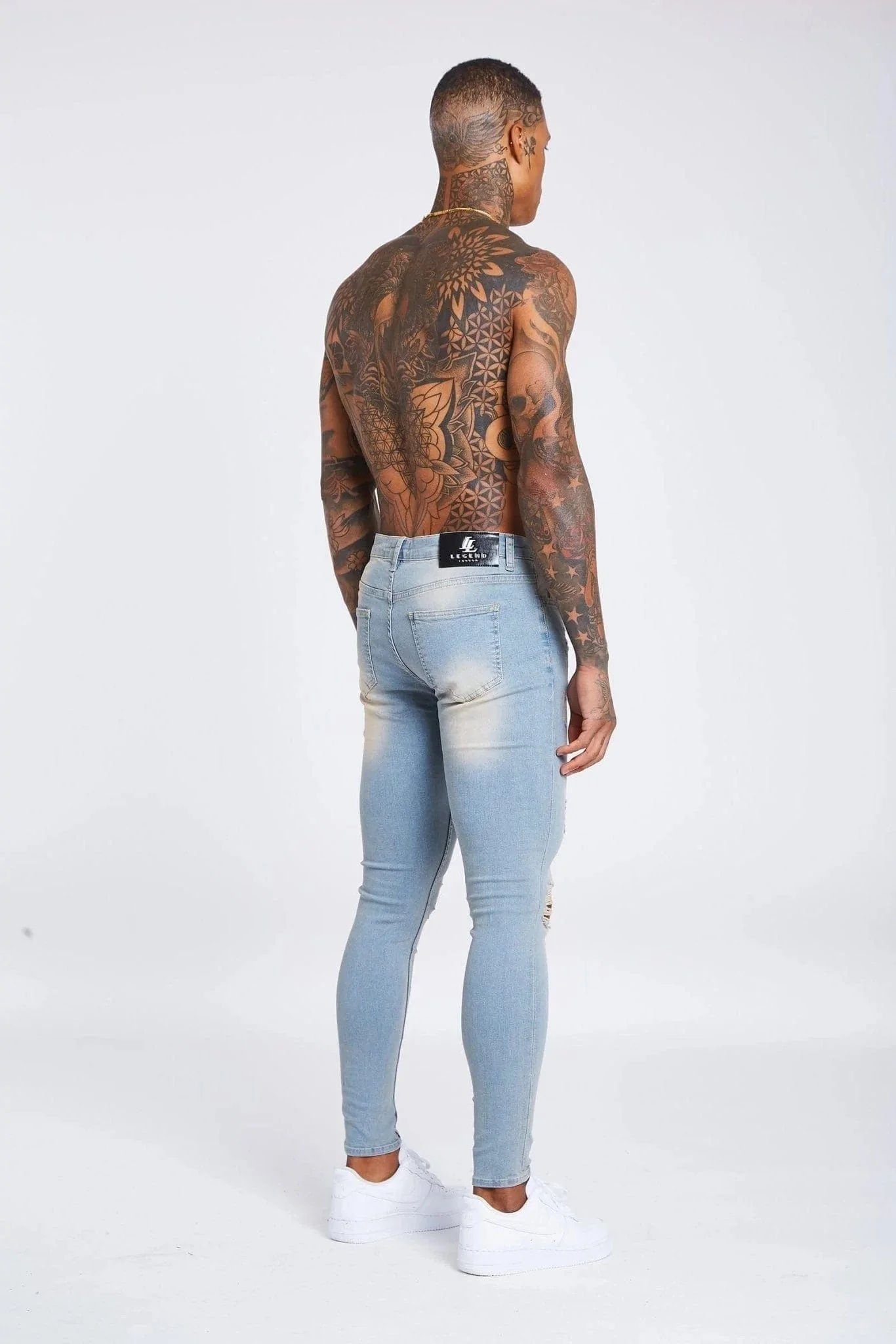 SKINNY FIT JEANS RIPPED & REPAIRED - STONE WASHED - Image 4