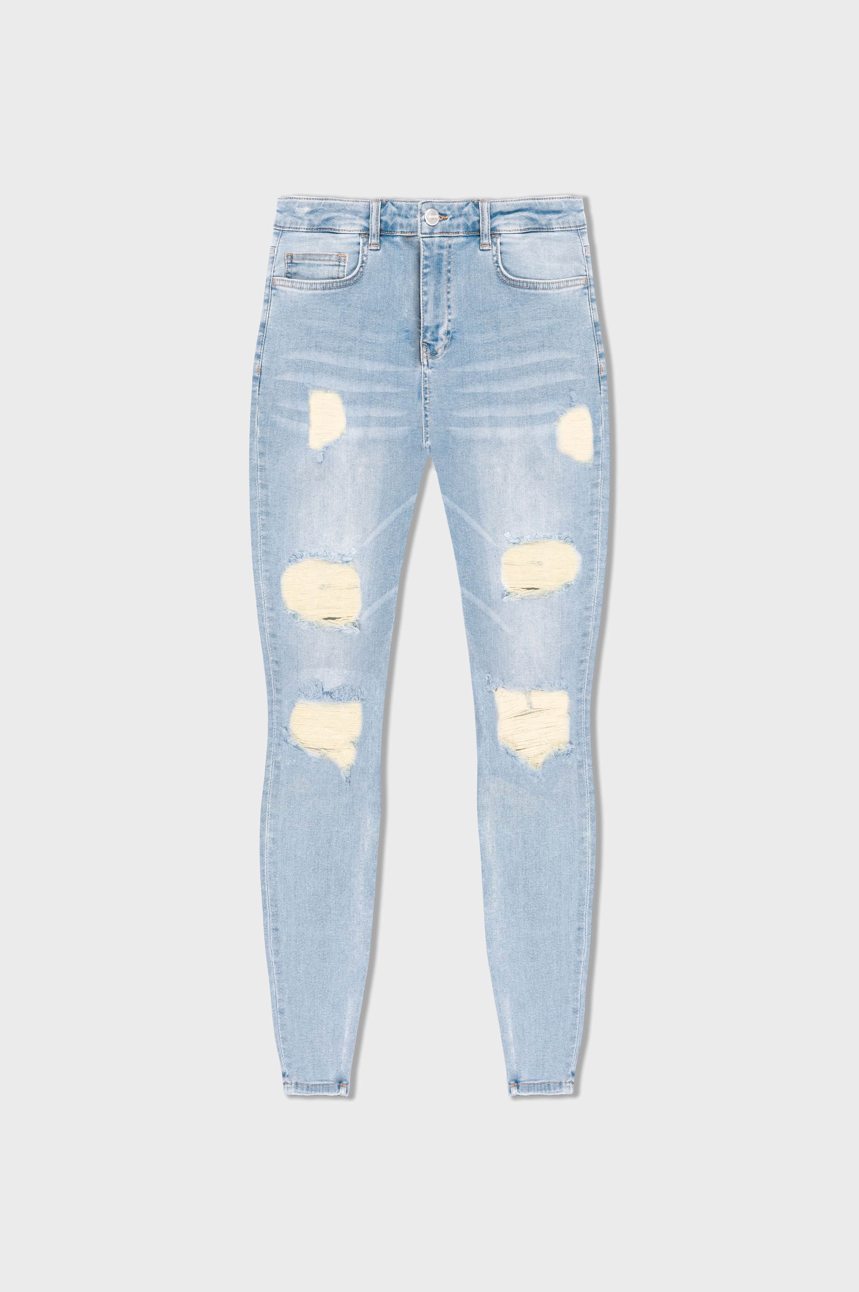 SKINNY FIT JEANS RIPPED & REPAIRED - STONE WASHED - Image 5